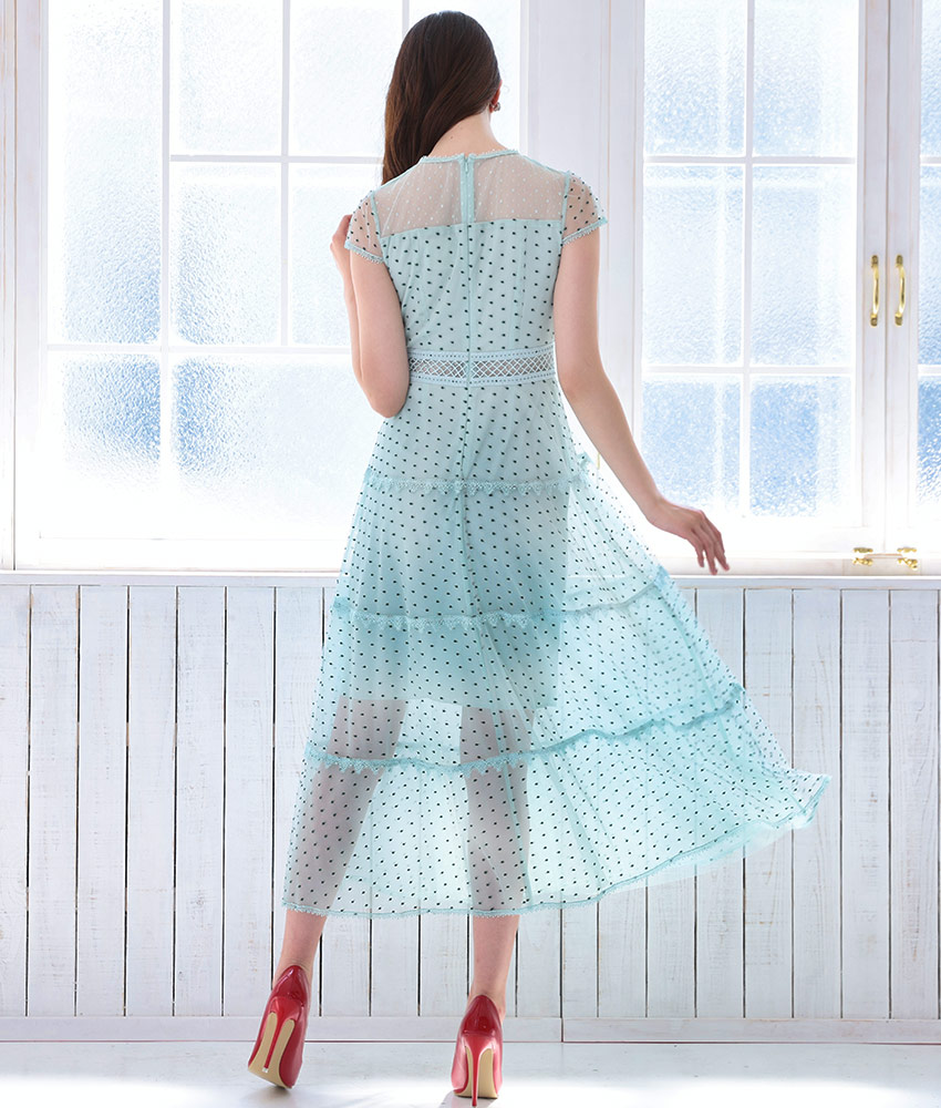 楽天市場 交換無料 送料無料 あす楽 エルケイ セッタン ミディアム ハイウエスト ドレス ワンピース ミントグリーン ドット 半袖 ひざ下 結婚式 デート 女子会 大人 かわいい 即納 高級クラブ 保存版 Sama Pk