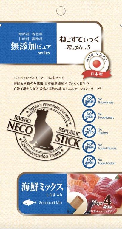 【48個セット】ねこすてぃっく無添ピュアPV5海鮮MI 12gＸ4本x48個セット【ヘルシ価格】 ペット 猫 食品 キャットフード おやつ 無添加