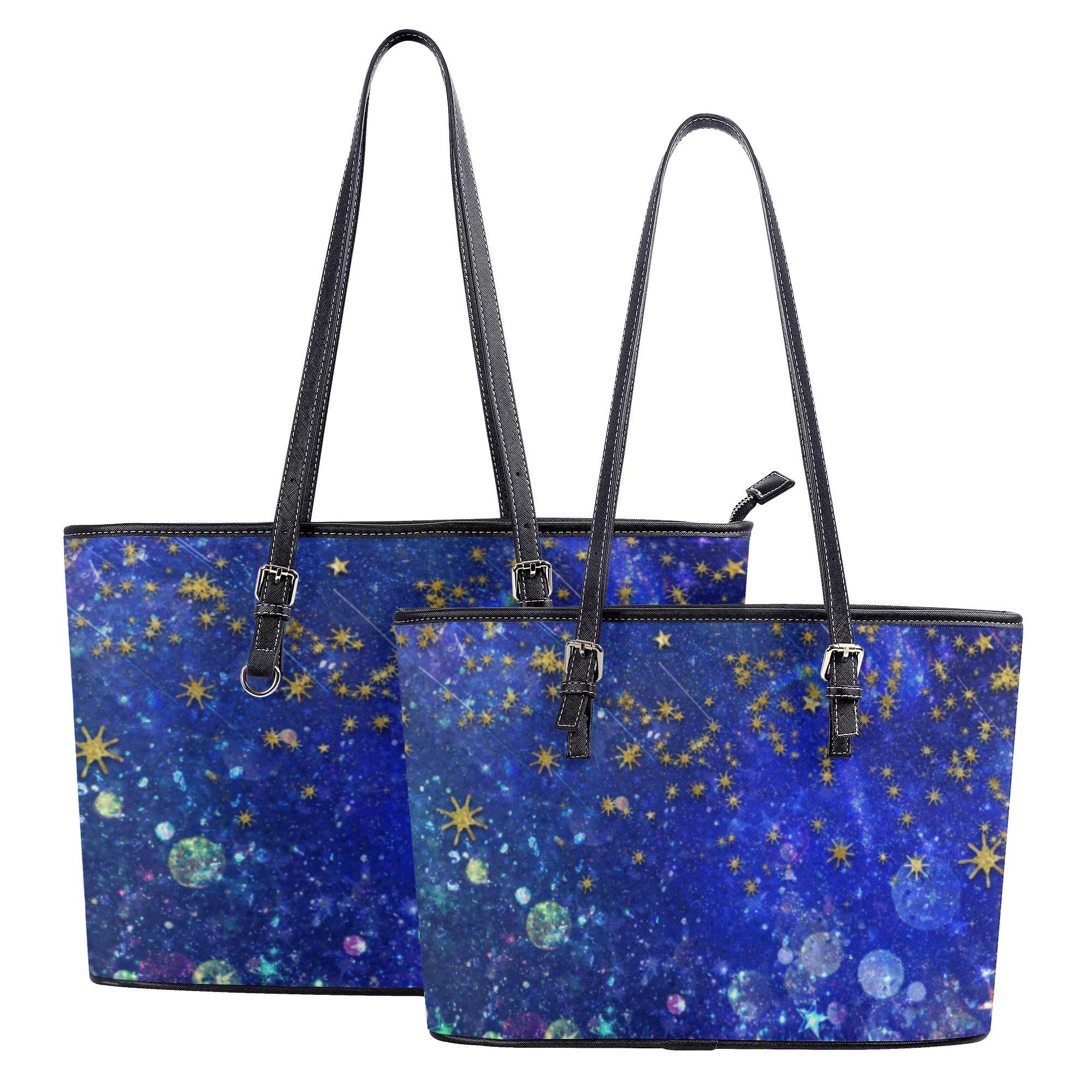 【直送品 同梱不可品】 星舞夜(レザートートバッグ) レザートートバッグ レディース 御徒面子 美術 青み 青 空 流星物質 好いたらしい 星 全ての存在 幻覚的 謂われ因縁 はやりっ子 舞う 願望すること 謂われ因縁 ミマキボクカ