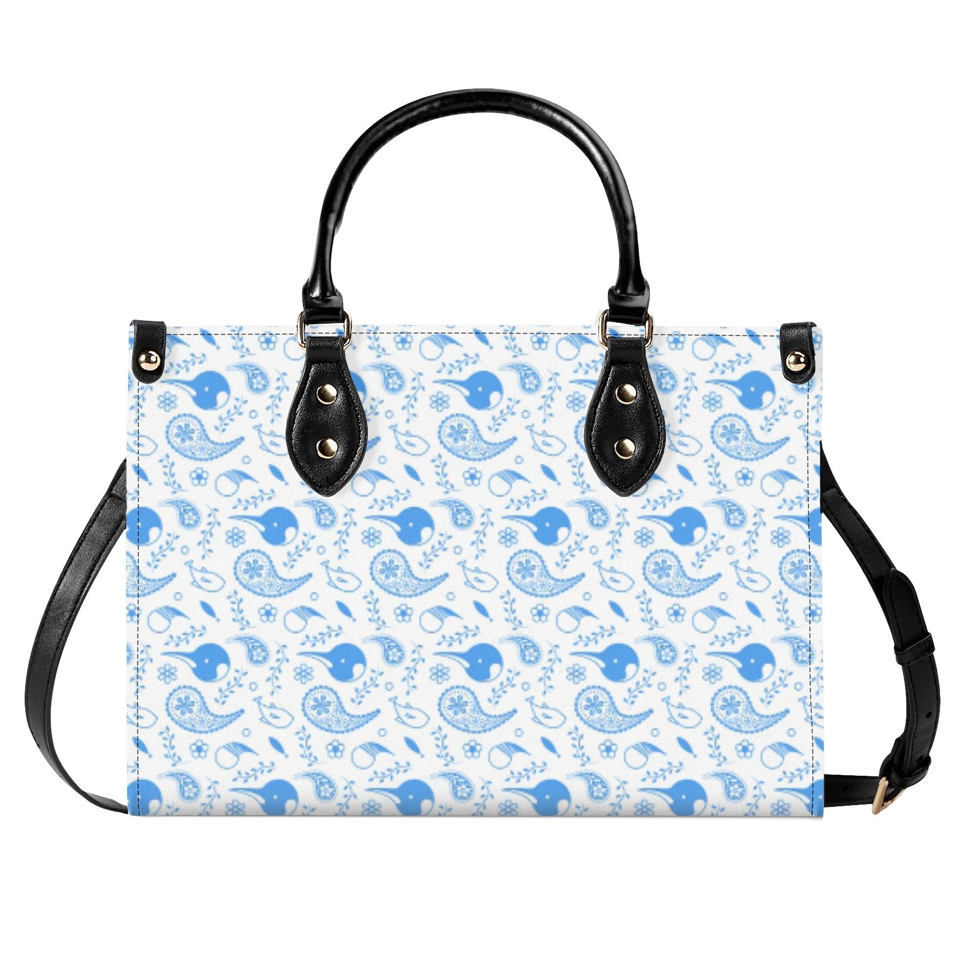 【直送品 同梱不可品】 ペンズリー（白×青）(本革ハンドバック) 本革ハンドバック レディース 御徒面子 毛の荒物 鳥 ペンギン ペイズリー 海の毛の荒物 ななな 【返品とり止める不可品】