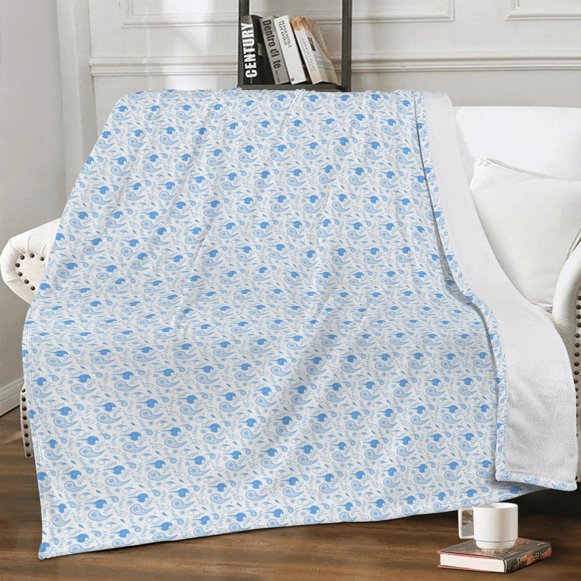 【直送品 同梱不可品】 ペンズリー（白×青）(ブランケット) ブランケット ユニセックス ホームデコレーション 動物 鳥 ペンギン ペイズリー 海の生き物 ななな 【返品キャンセル不可品】