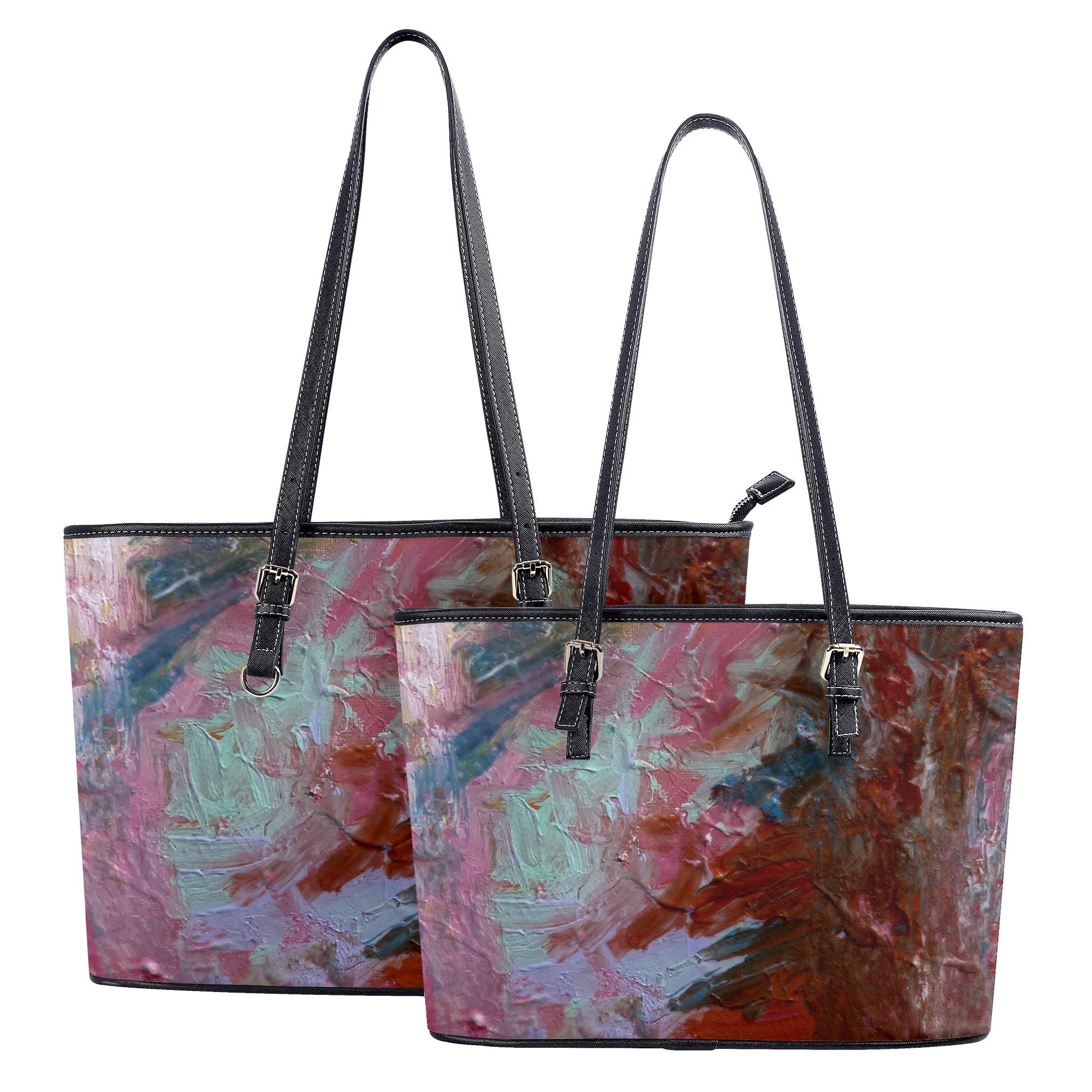 【直送品 同梱不可品】 誘惑の果てに Takenao Wada ART(レザートートバッグ) レザートートバッグ レディース バッグ アート 抽象画 現代アート サイケ 個性派 モダンアート ART 【受注作成品｜ロミオニ防災グッズ保存水や食の店