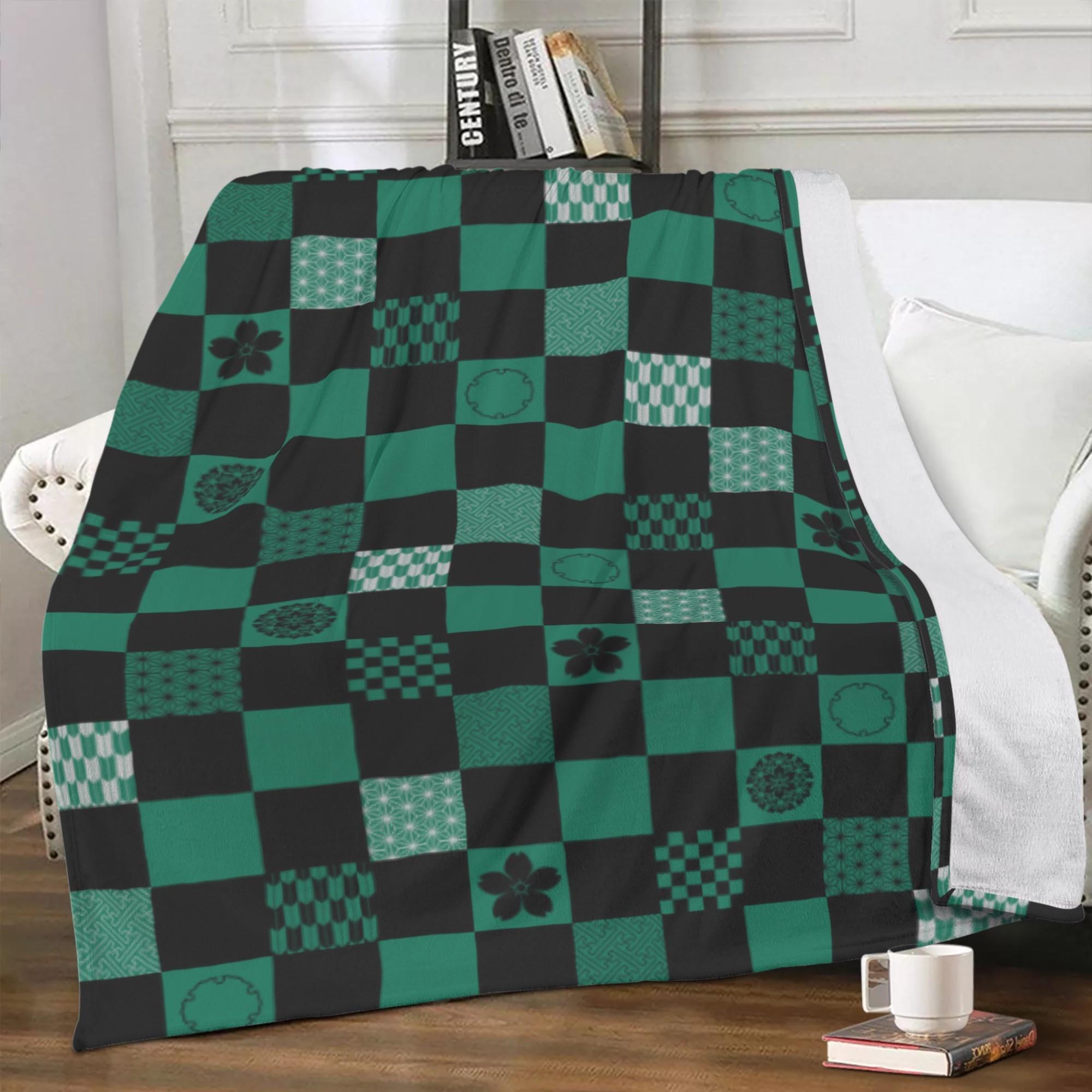 【直送品 同梱不可品】 和の地紋文様柄 常磐緑(ブランケット) ブランケット ユニセックス ホームデコレーション 全て 和風 和柄 桜 雪輪 麻の葉 地紋 紗綾紋 紋様 矢絣 市松模様 六華唐草
