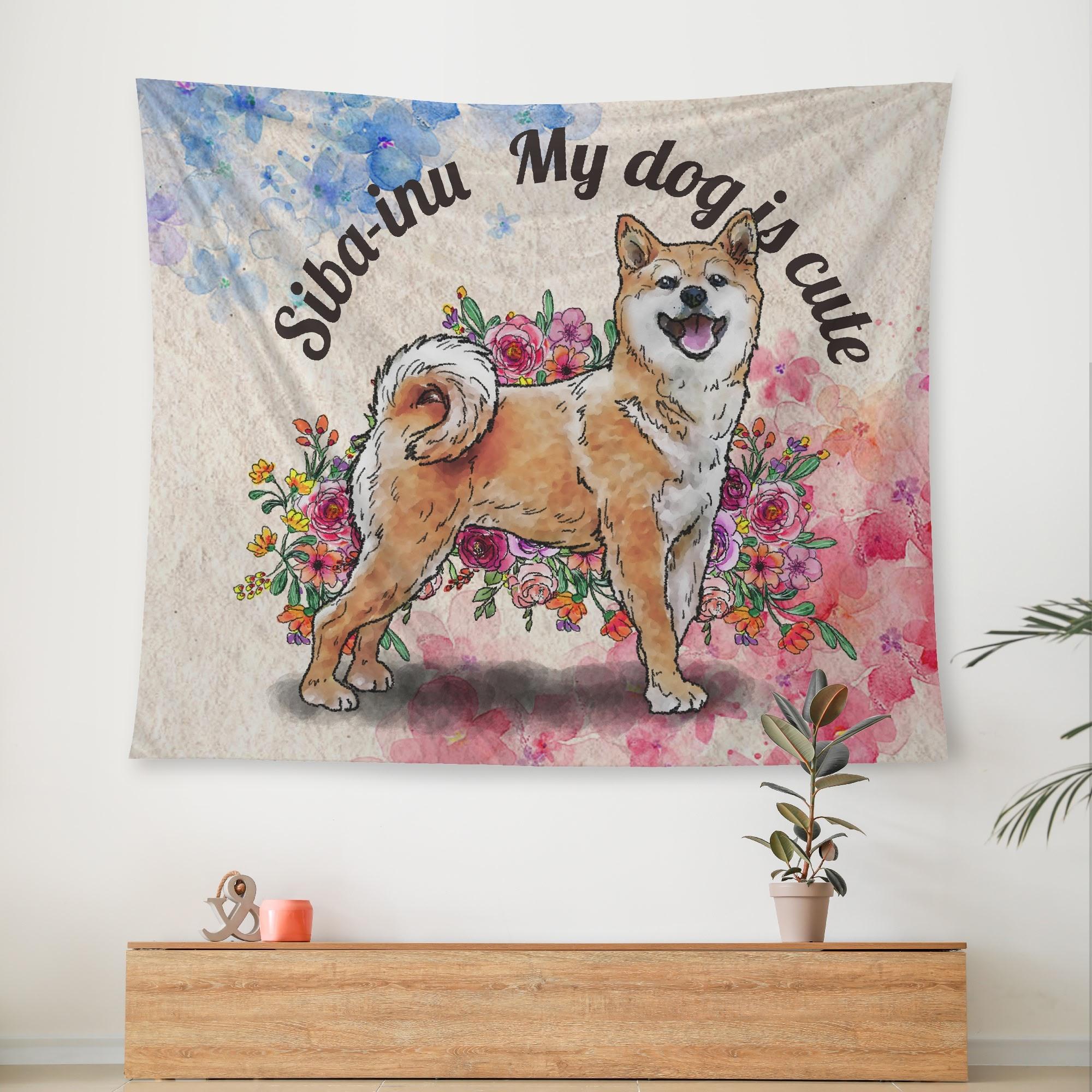 【直送品 同梱不可品】 柴犬 柄のタペストリー (ウォールタペストリー) タペストリー ユニセックス ホームデコレーション 全て ドッグ ペット ペットグッズ おちたけみち プリントン shubainu