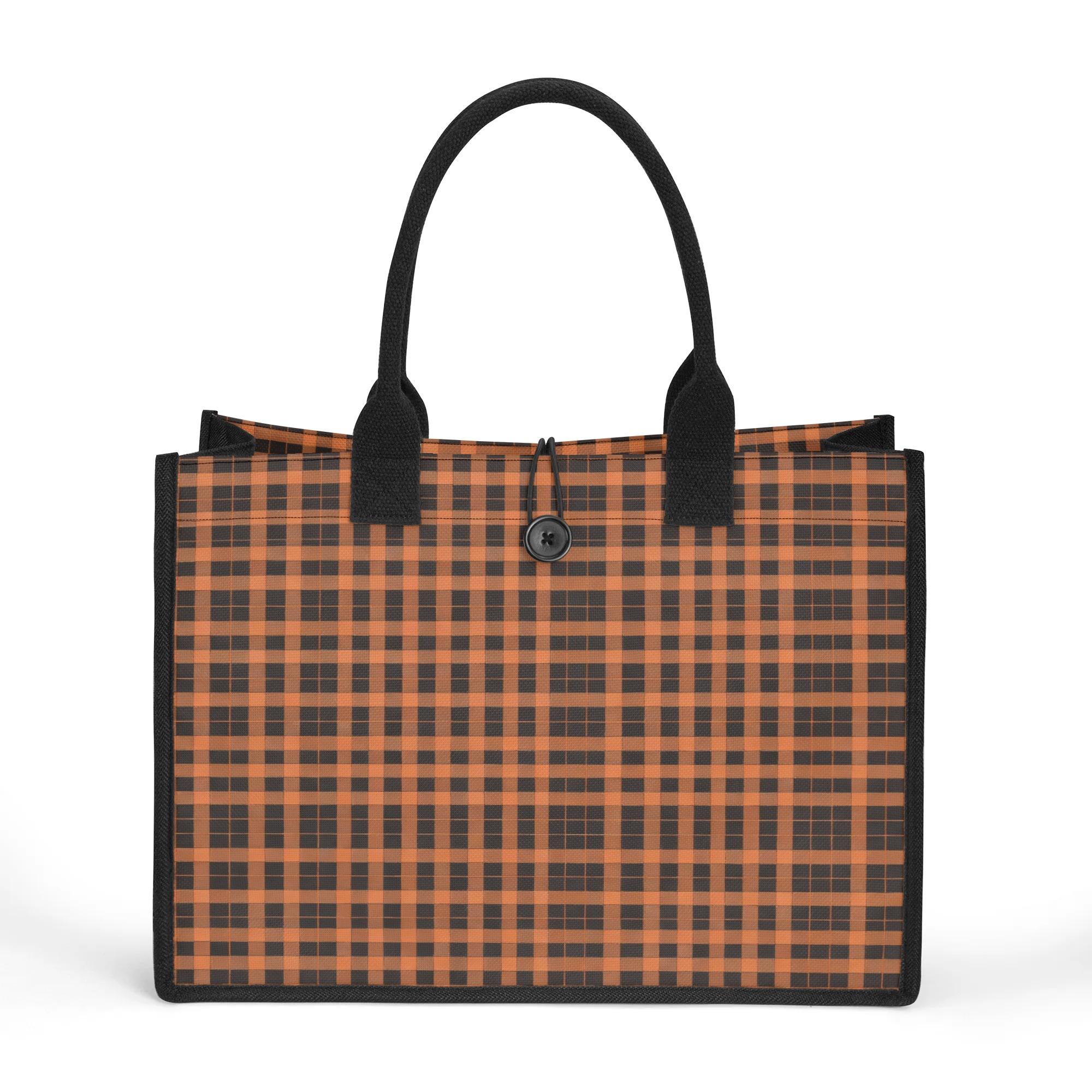 【直送品 同梱不可品】 オレンジチェック(キャンバストートバッグ) キャンバストートバッグ ユニセックス バッグ アート オレンジチェック art チェック柄 オリジナル商品 megu
