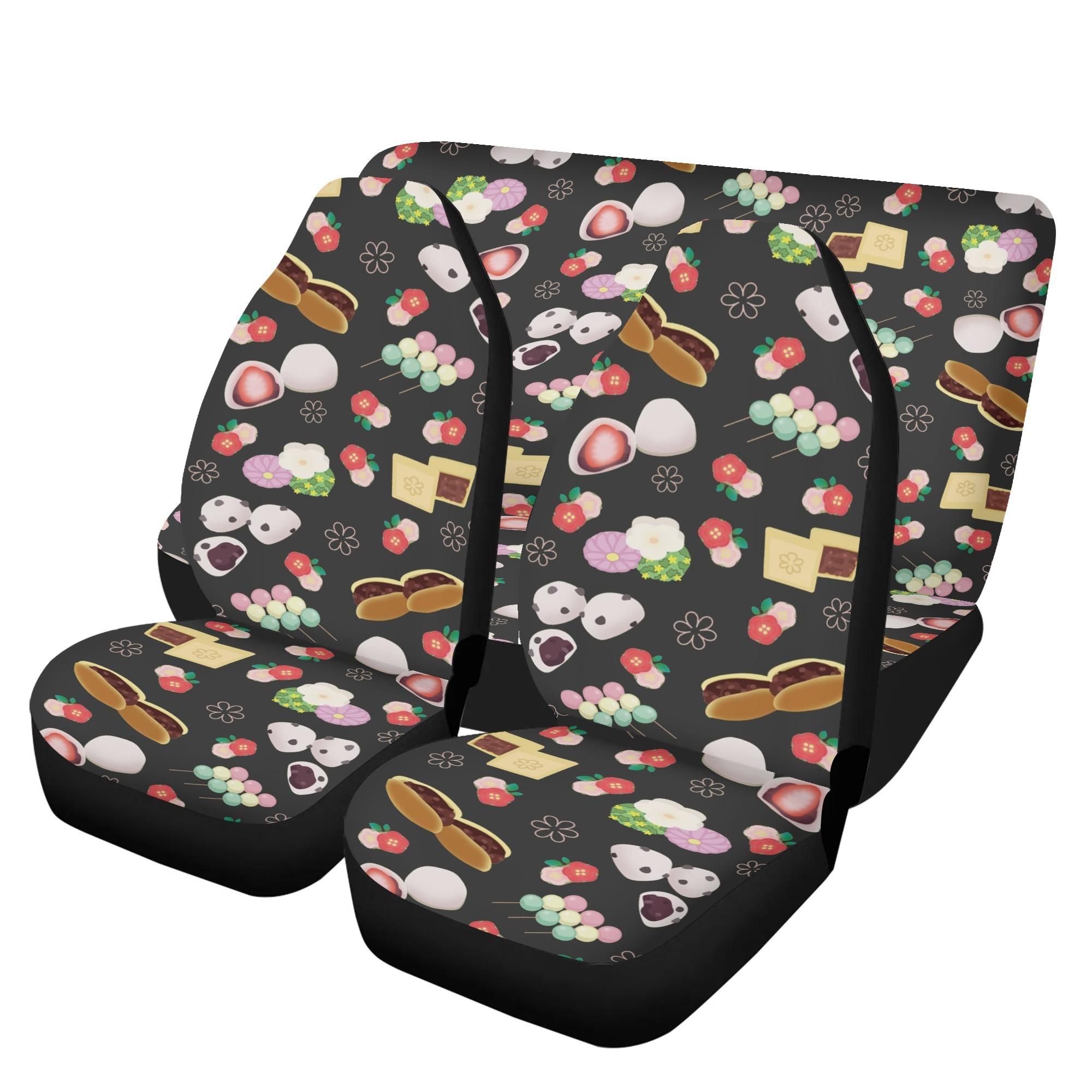 【直送品 同梱不可品】 和菓子柄(黒蜜)(カーシートカバーセット) カーシートカバーセット ユニセックス ホームデコレーション 全て 食べ物 お菓子 イラスト 黒 和風 和柄 和菓子 おやつ