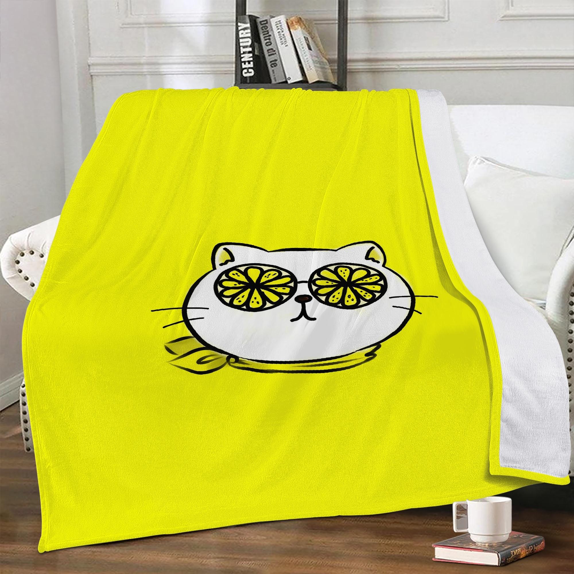 【直送品 同梱不可品】 レモン猫(ブランケット) ブランケット ユニセックス ホームデコレーション キャラクター レモン 猫 かわいい 黄色 さとみん。 【受注作成品 返品キャンセル不可品】