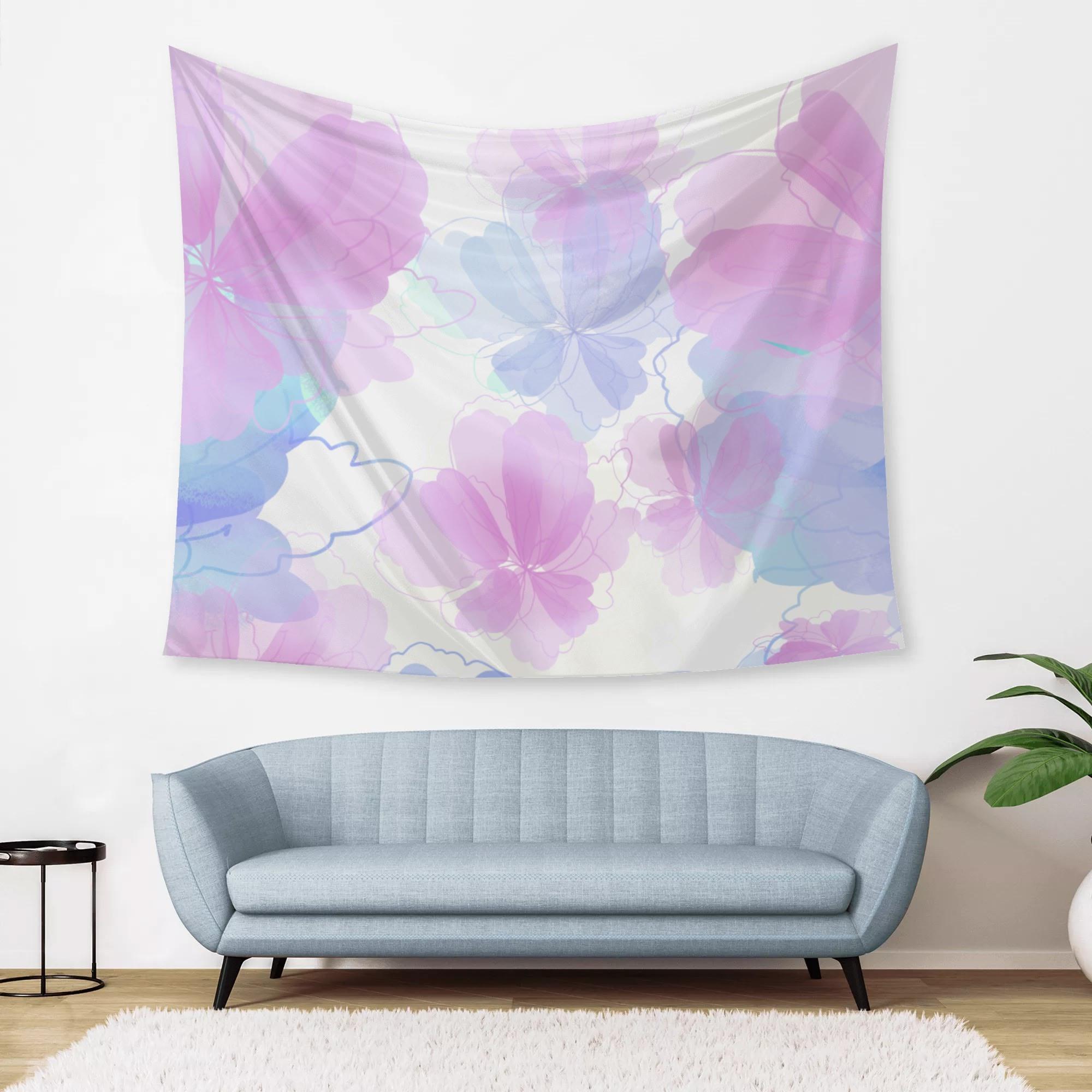 【直送品 同梱不可品】 淡いブルーの花柄(タペストリー) タペストリー ユニセックス ホームデコレーション アート ブルー系 淡い色 涼しげ かわいい キレイ 花柄 さとみん。 【受注作成品