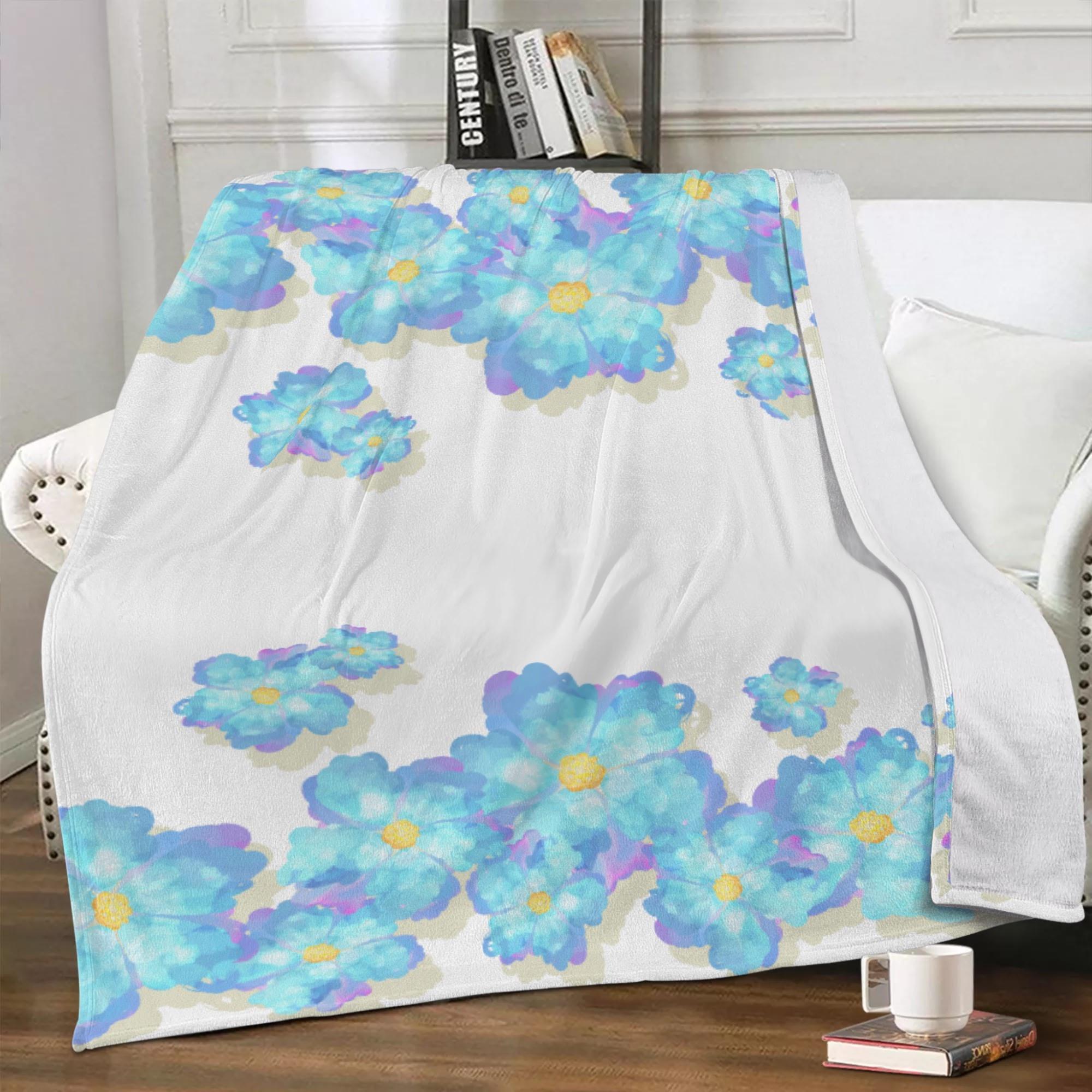【直送品 同梱不可品】 Blue Flower(ブランケット) ブランケット ユニセックス ホームデコレーション アート 青い花 花柄 大人かわいい ブルー 涼しげ さとみん。 【受注作成品