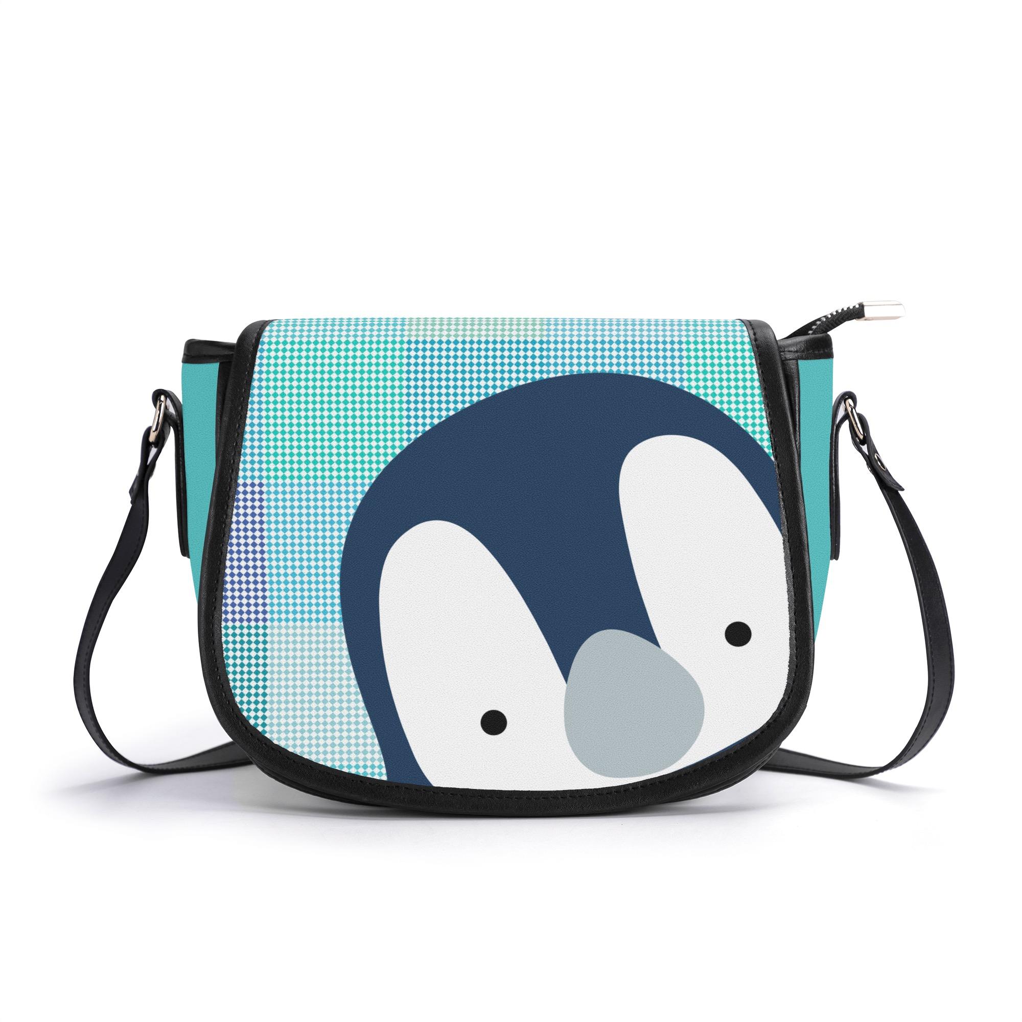 【直送品 同梱不可品】 皇帝ペンギンちゃんの本革サドルバッグ(本革サドルバッグ) 本革サドルバッグ ユニセックス バッグ 動物 皇帝ペンギン ショルダー レザー キャラクター ゆるい