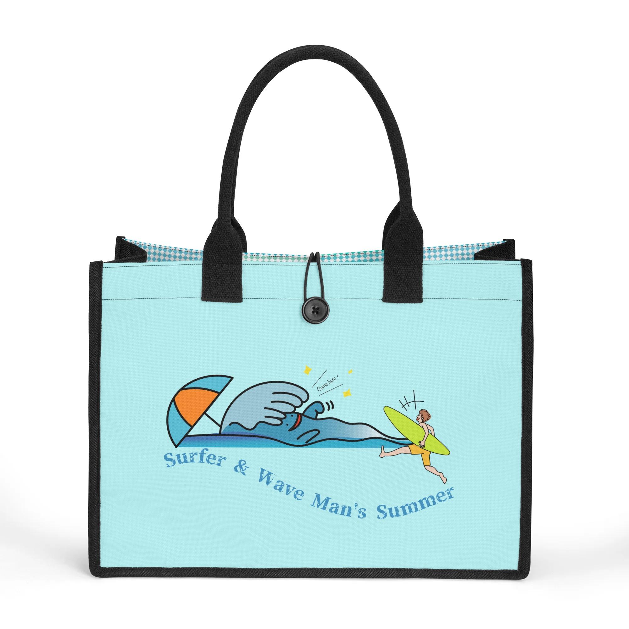 【直送品 同梱不可品】 サーファーと波男（NAMIO）の夏(キャンバストートバッグ) キャンバストートバッグ ユニセックス バッグ 全て 大容量 キャラクター 擬人化 海 波 サーファー 夏