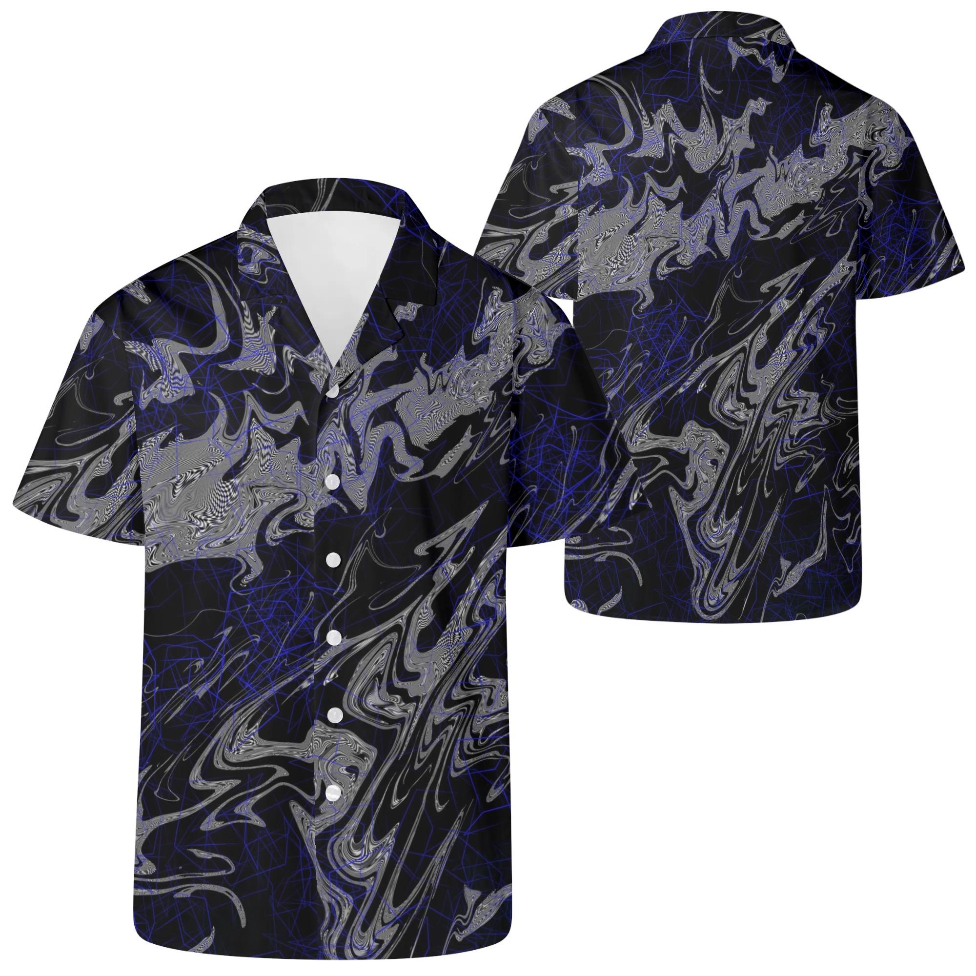 【直送品 同梱不可品】 メンズ専用 ストア学派(メンズカジュアルシャツ) メンズカジュアルシャツ メンズ 総べて 開襟プルオーバー 半袖 夏 黒いこと 藍色 ストア学派 想い浮かべる 抽象化画 作物 cut トップス-メンズファッション