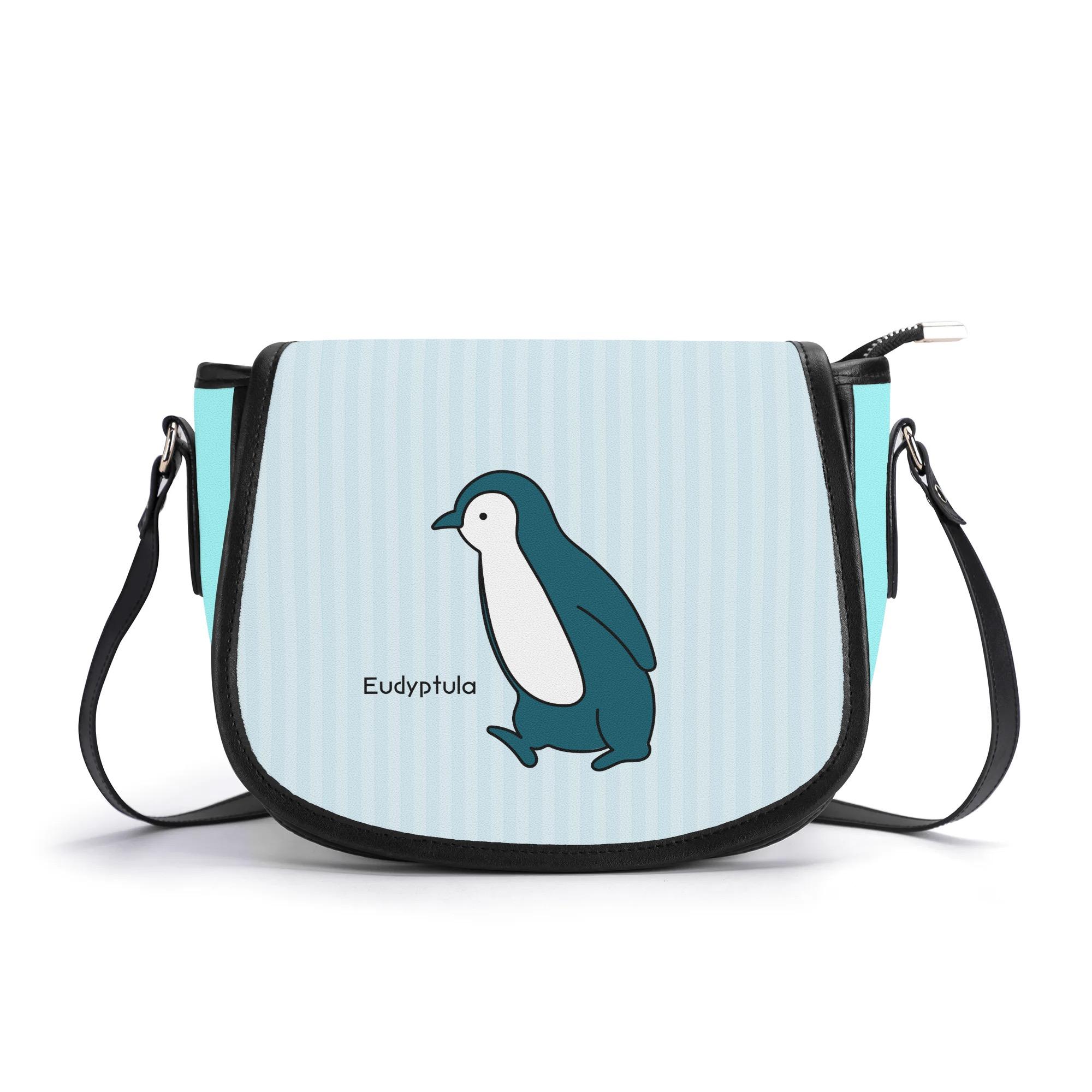 【直送品 同梱不可品】 コガタペンギン(本革サドルバッグ) 本革サドルバッグ ユニセックス バッグ 動物 レザー ショルダー ブルー ストライプ 生き物 ペンギン コガタペンギン デフォルメ
