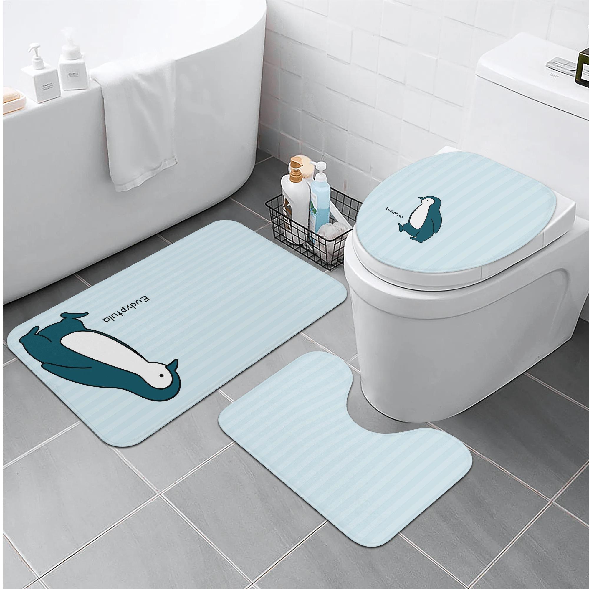 【直送品 同梱不可品】 コガタペンギン(トイレマットセット) トイレマットセット ユニセックス ホームデコレーション 動物 ブルー ストライプ 生き物 コガタペンギン ペンギン デフォルメ