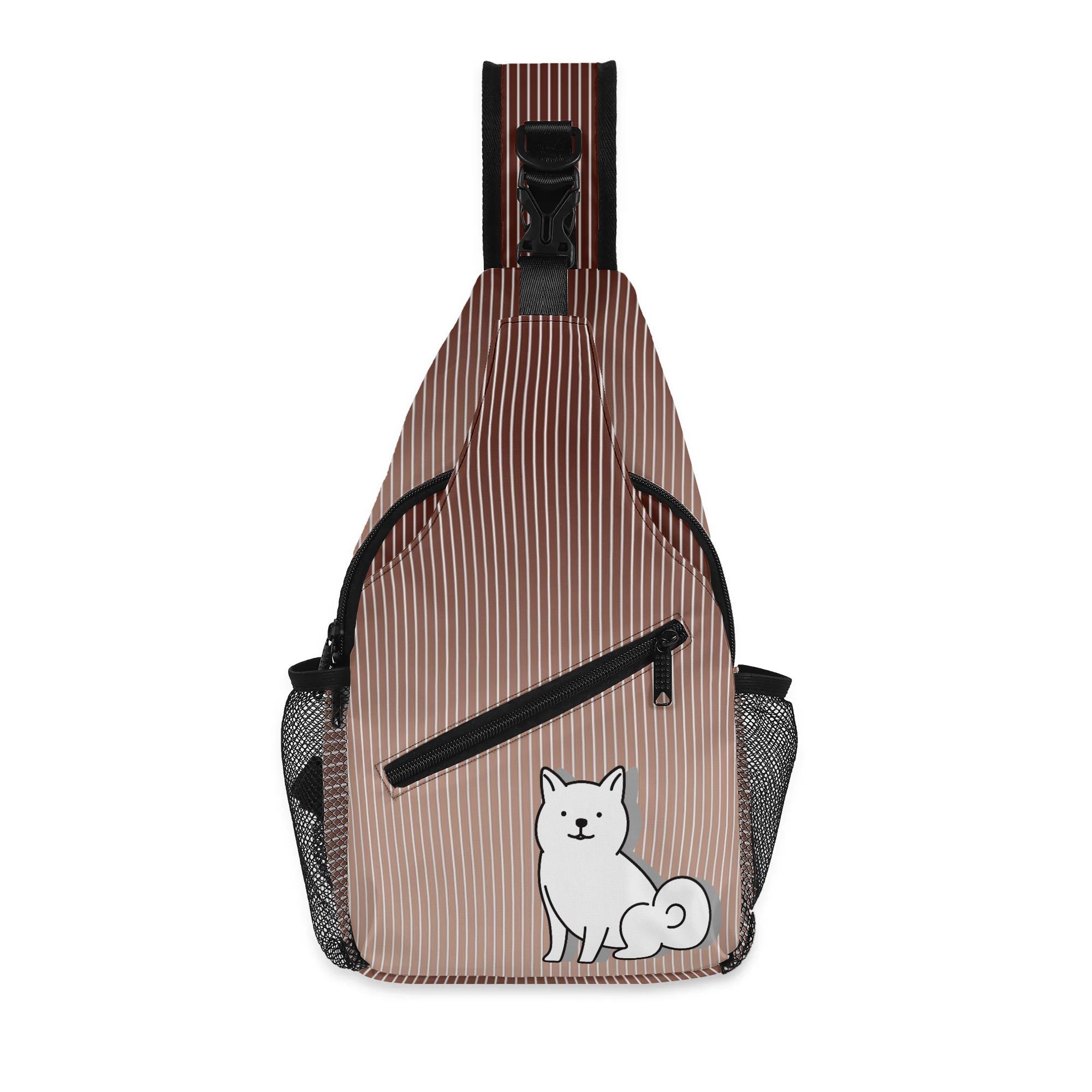 【直送品 同梱不可品】 ちょっとだけ成長した白シバベビー(ポケット付きウエストポーチ) ポケット付きウエストポーチ ユニセックス バッグ 動物 ブラウン 犬 白シバ シバ犬 生き物 愛犬家