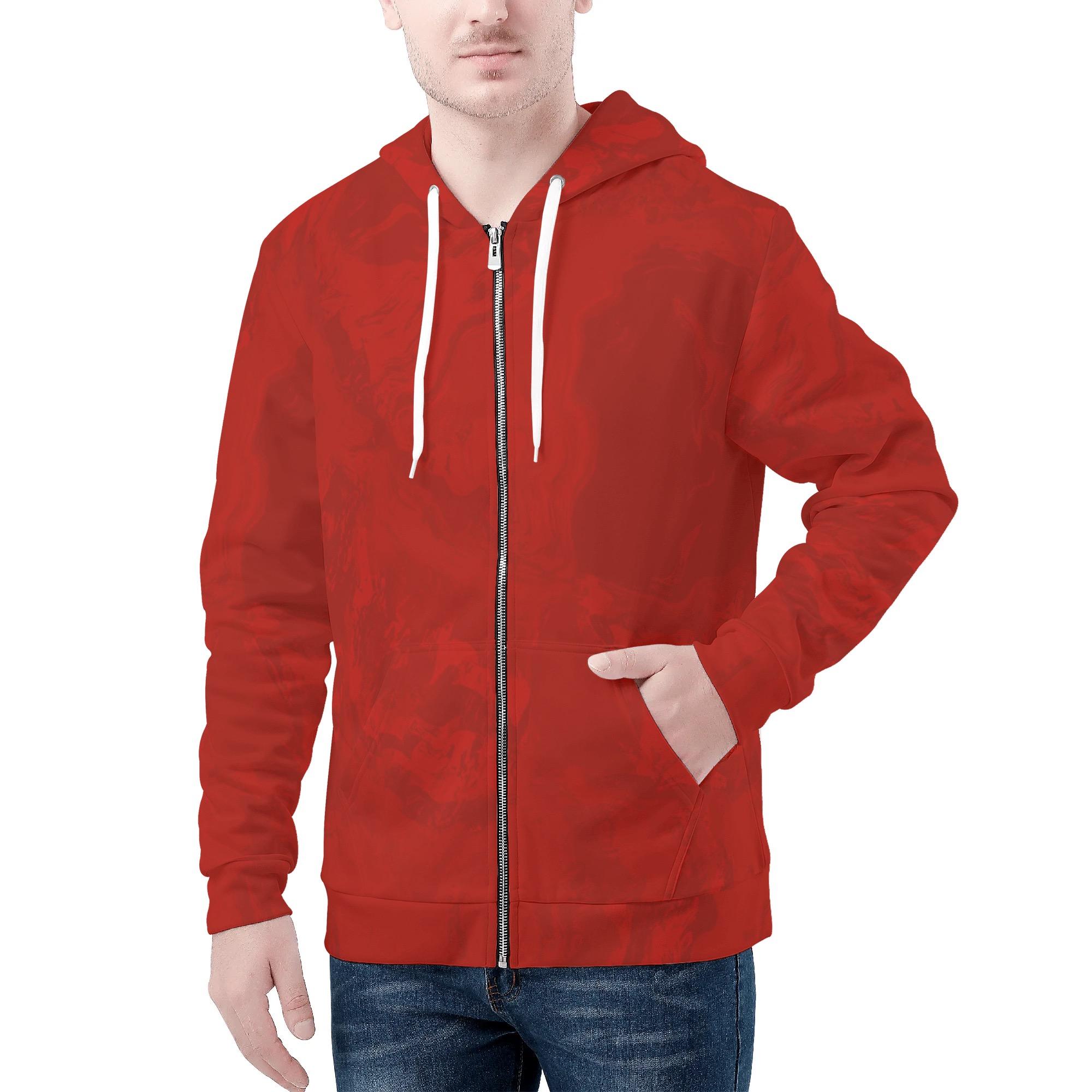 【直送品 同梱不可品】 紅RED(メンズジップアップフードパーカー) メンズジップアップフードパーカー メンズ 全て パーカー 冬 トップス 赤 レッド RED 紅 抽象画 アート cut｜ロミオニ防災グッズ保存水や食の店 9,074円