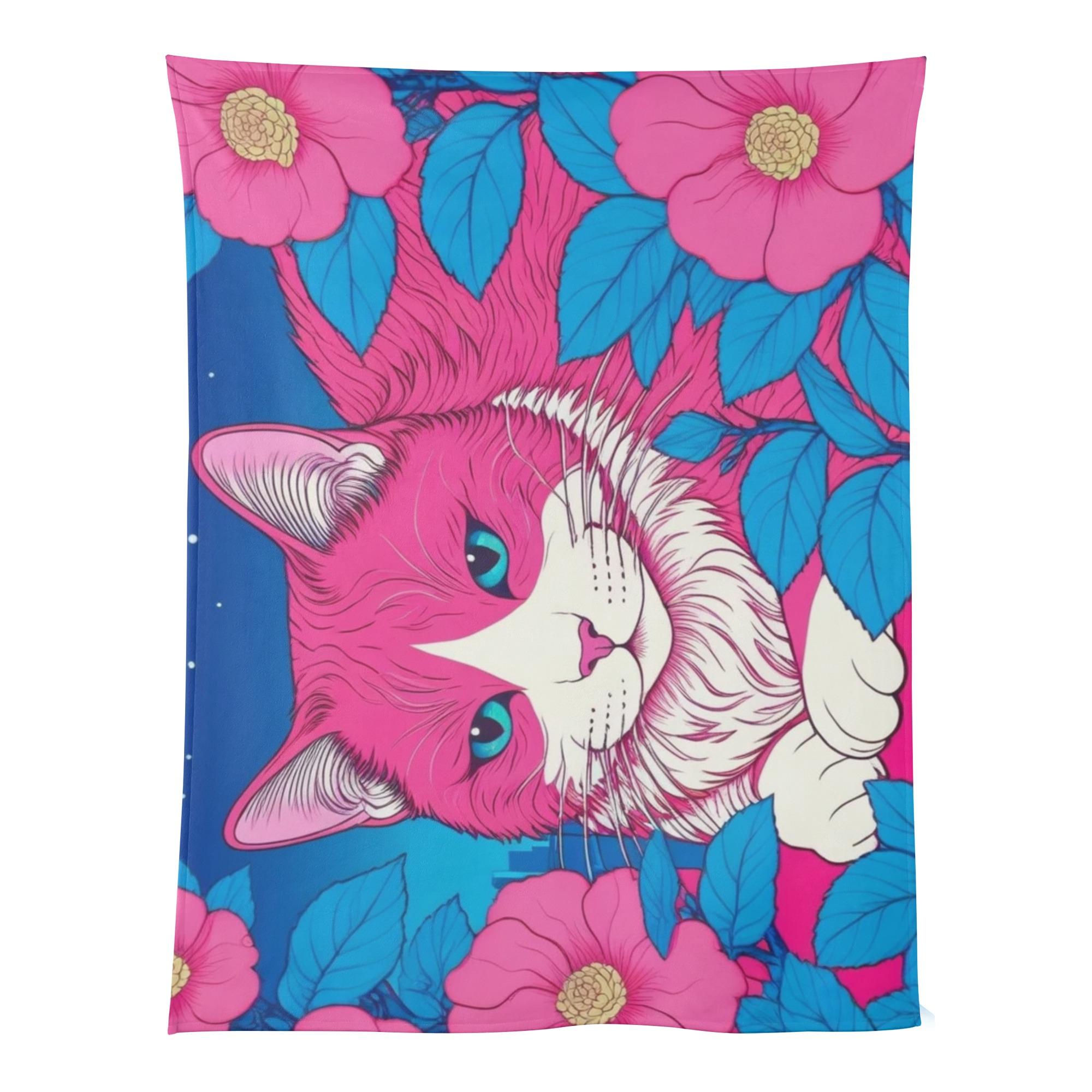【直送品 同梱不可品】 ピンクと白の猫 ? 柔らかくスタイリッシュなミニマルアート(ベビーブランケット) ベビーブランケット ユニセックス ホームデコレーション 動物 猫 ギフト 贈り物