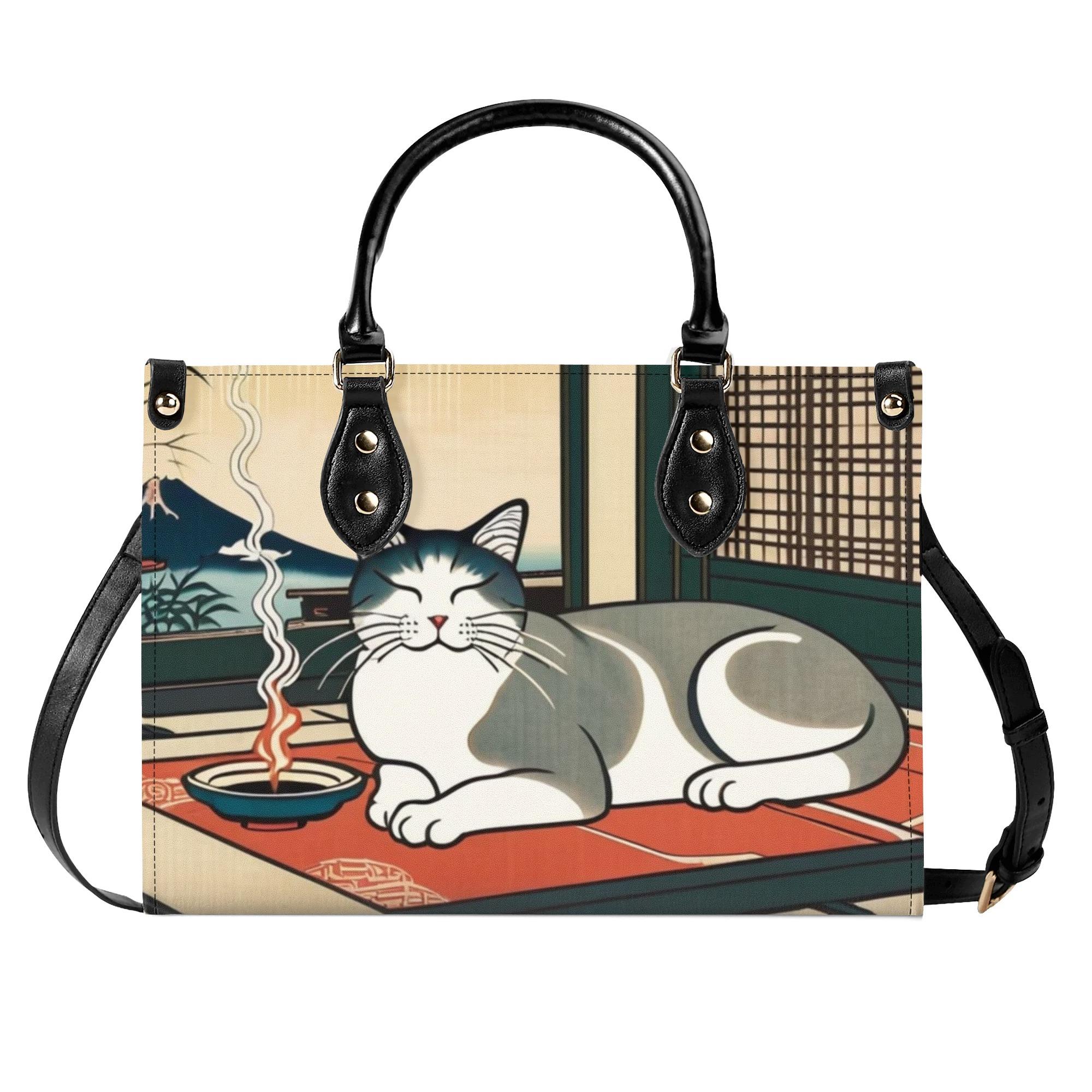 【直送品 同梱不可品】 蚊取り線香を持ったモノクローム猫 ? 御手柔らかにな夏のひととき(本革ハンドバック) 本革ハンドバック レディース 御徒面子 毛の荒物 猫 差し上げ物 差し上げ物 普段使い走り leojiro24