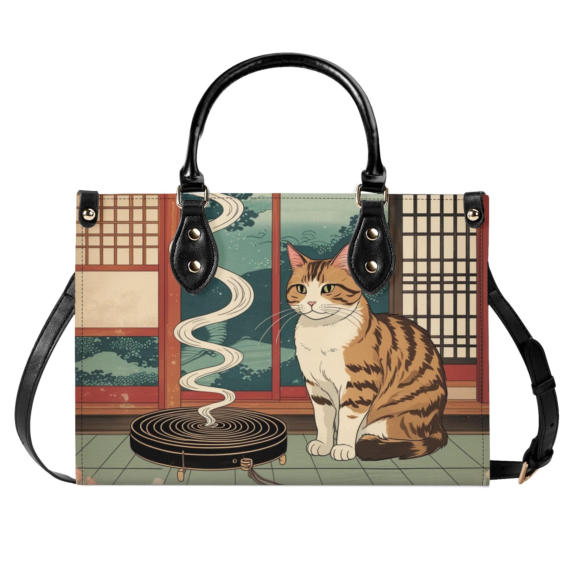 【直送品 同梱不可品】 蚊取り線香を持った虎猫と白猫 ? 日本の夏の風物詩(本革ハンドバック) 本革ハンドバック レディース 御徒面子 毛の荒物 猫 差し上げ物 差し上げ物 普段使い走り leojiro24