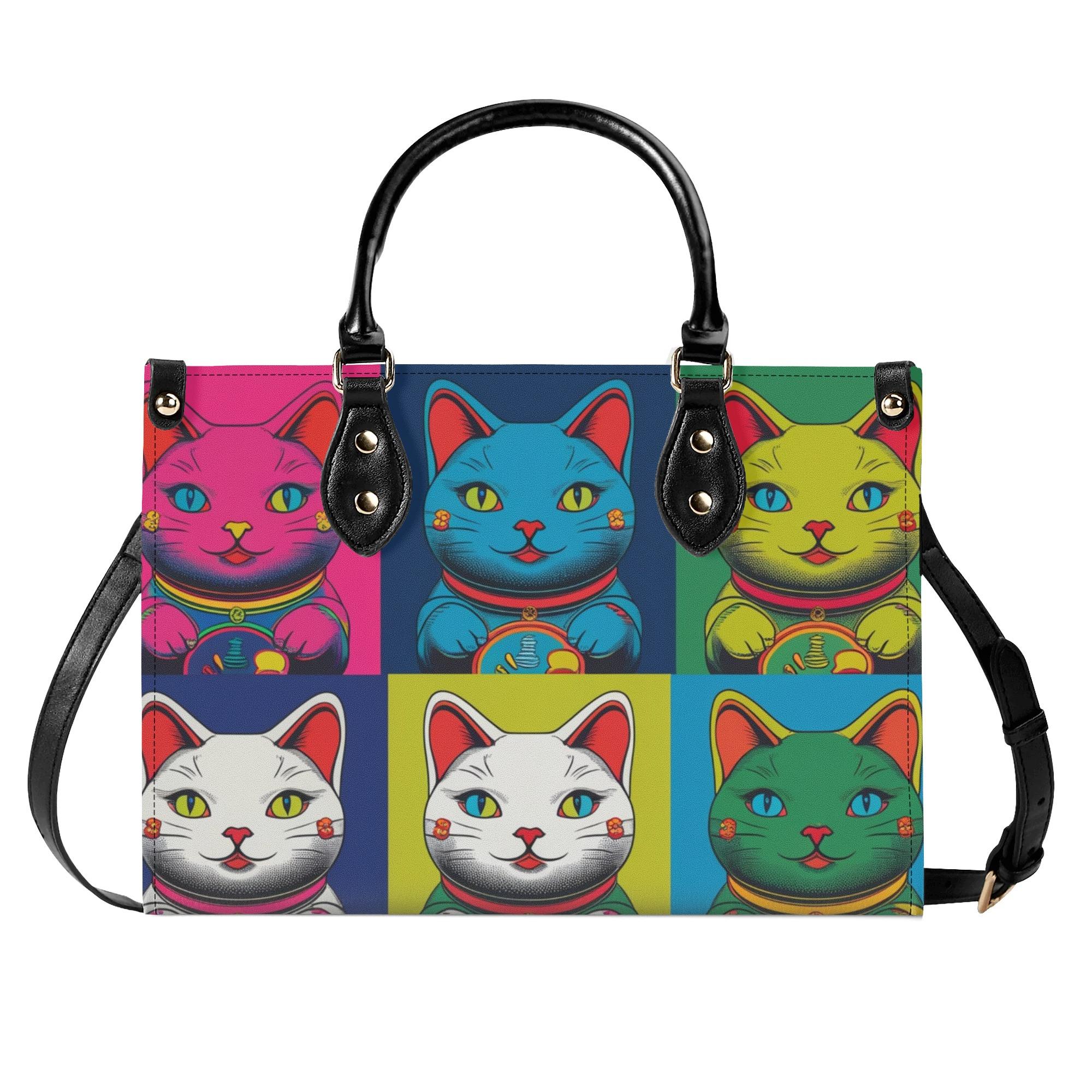 【直送品 同梱不可品】 ポップポプまねきＮＥＫＯ：Ａ(本革ハンドバッグ) 本革ハンドバッグ レディース バッグ 動物 猫 ギフト 贈り物 普段使い leojiro24 【返品キャンセル不可品】