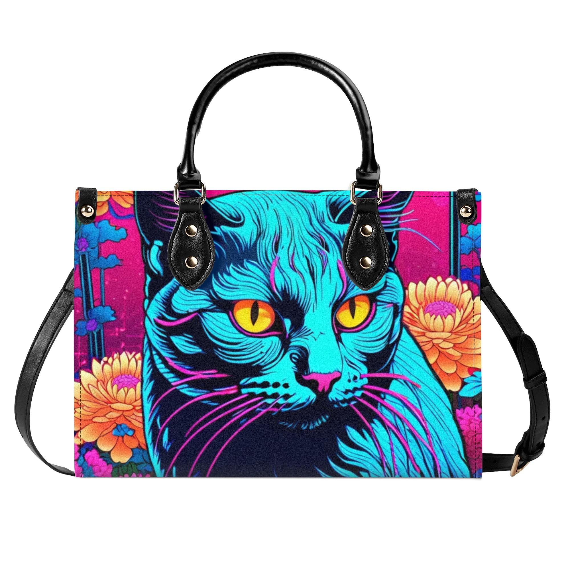 【直送品 同梱不可品】 サイケ風青猫と菊の花(本革ハンドバック) 本革ハンドバック レディース 御徒面子 毛の荒物 猫 差し上げ物 差し上げ物 普段使い走り leojiro24 【返品とり止める不可品】