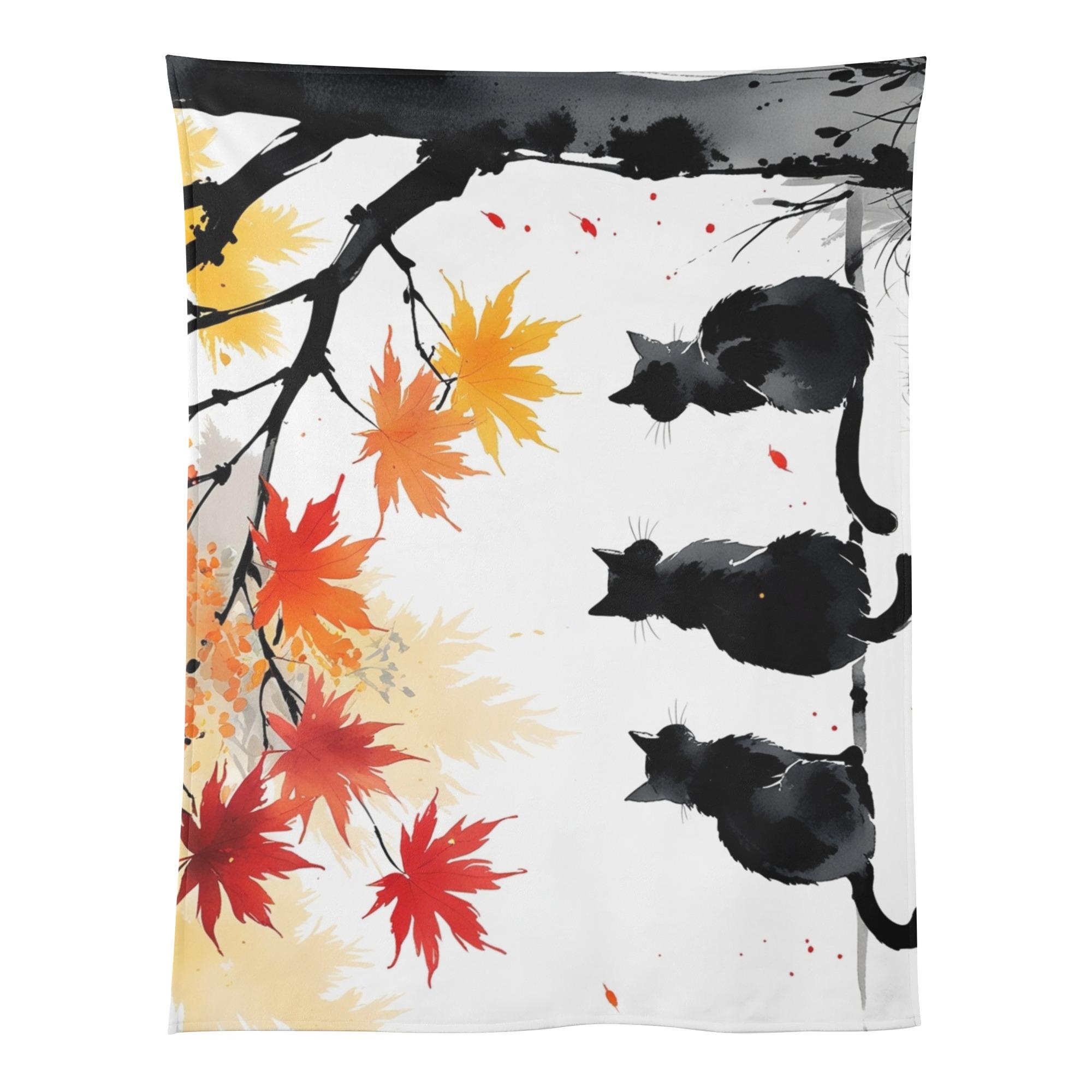 【直送品 同梱不可品】 黒サンビキネコたちの紅葉狩り(ベビーブランケット) ベビーブランケット ユニセックス ホームデコレーション 動物 猫 ギフト 贈り物 普段使い leojiro24 【受注作成品