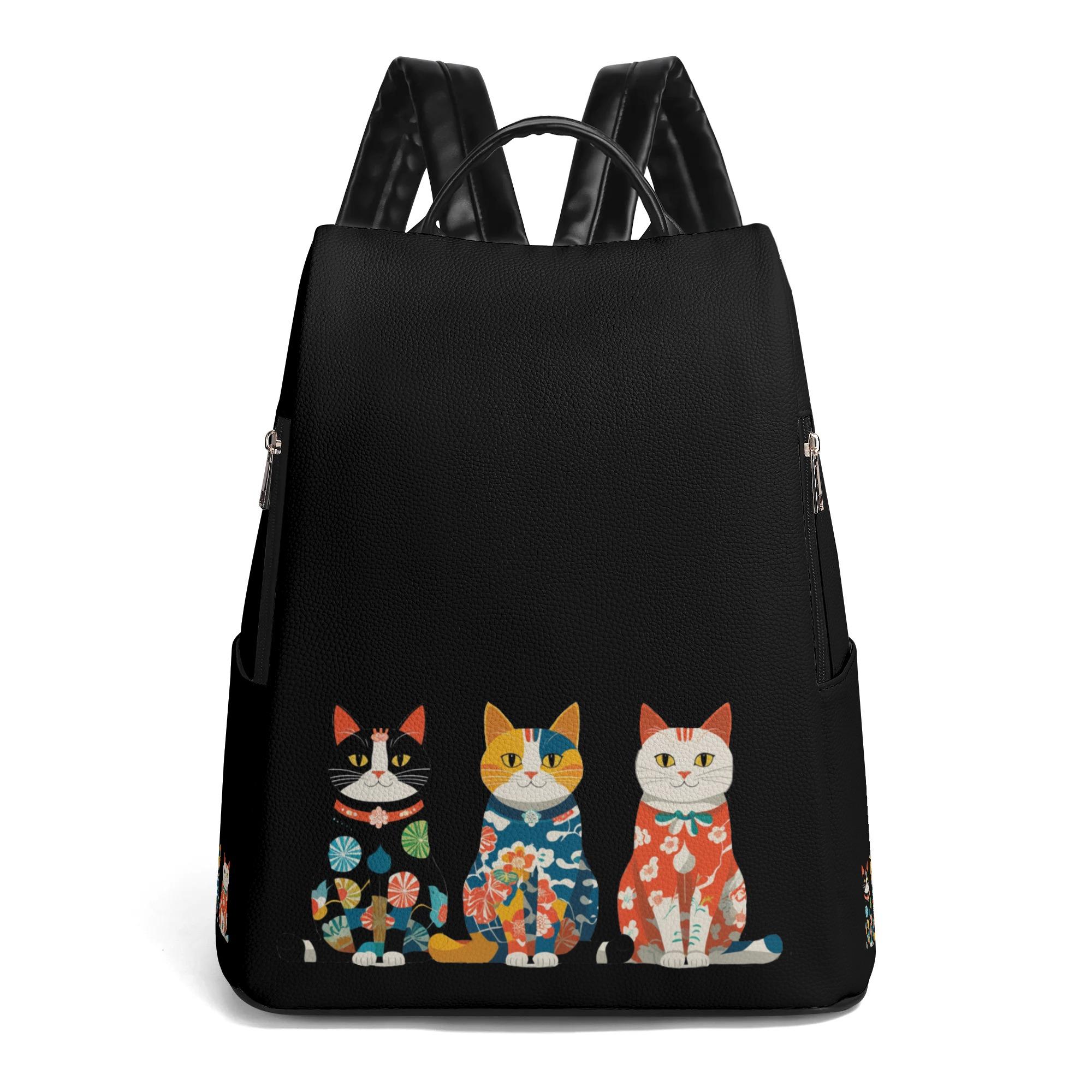 【直送品 同梱不可品】 風呂敷ガラ風サンビキネコ(デイパックバックパック) デイパックバックパック ユニセックス バッグ 動物 猫 ギフト 贈り物 普段使い リュック ショルダーバッグ