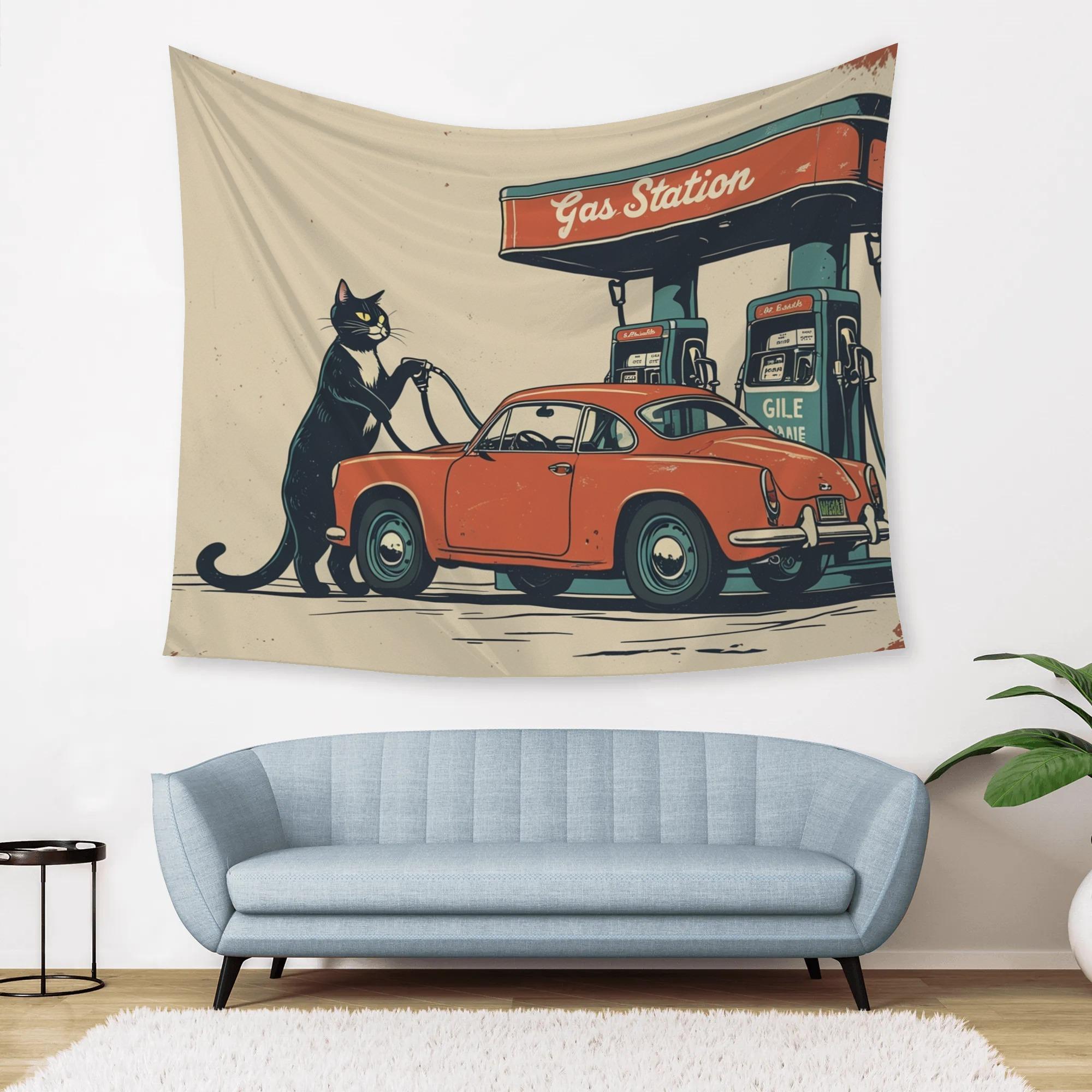 【直送品 同梱不可品】 猫とぎゃすすてーしょん(タペストリー) タペストリー ユニセックス ホームデコレーション 動物 猫 ギフト 贈り物 普段使い leojiro24 【受注作成品