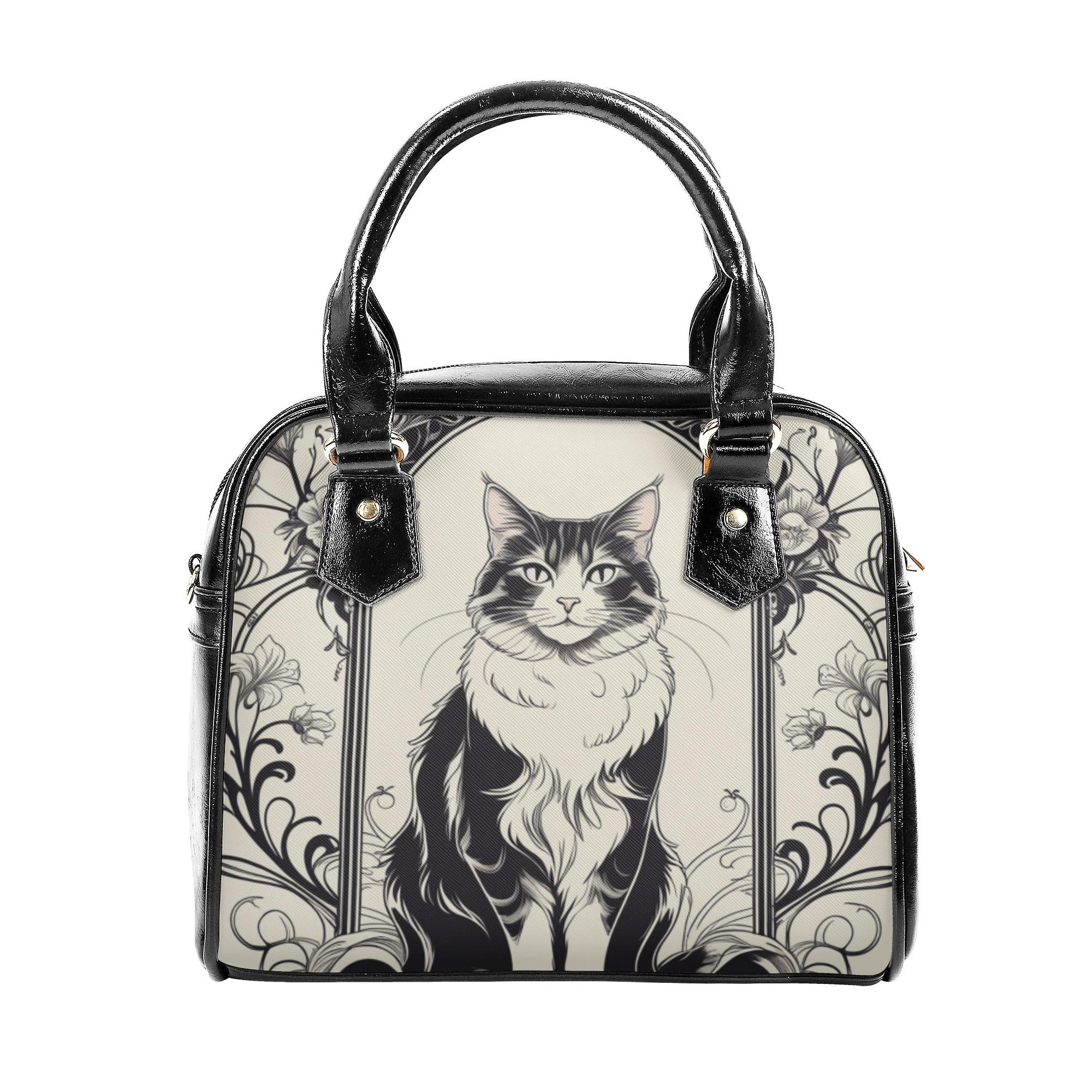 【直送品 同梱不可品】 白黒デザインのアールヌーボー猫(2WAYショルダーバッグ) 2WAYショルダーバッグ レディース バッグ 動物 猫 ギフト 贈り物 普段使い アールヌーボー leojiro24
