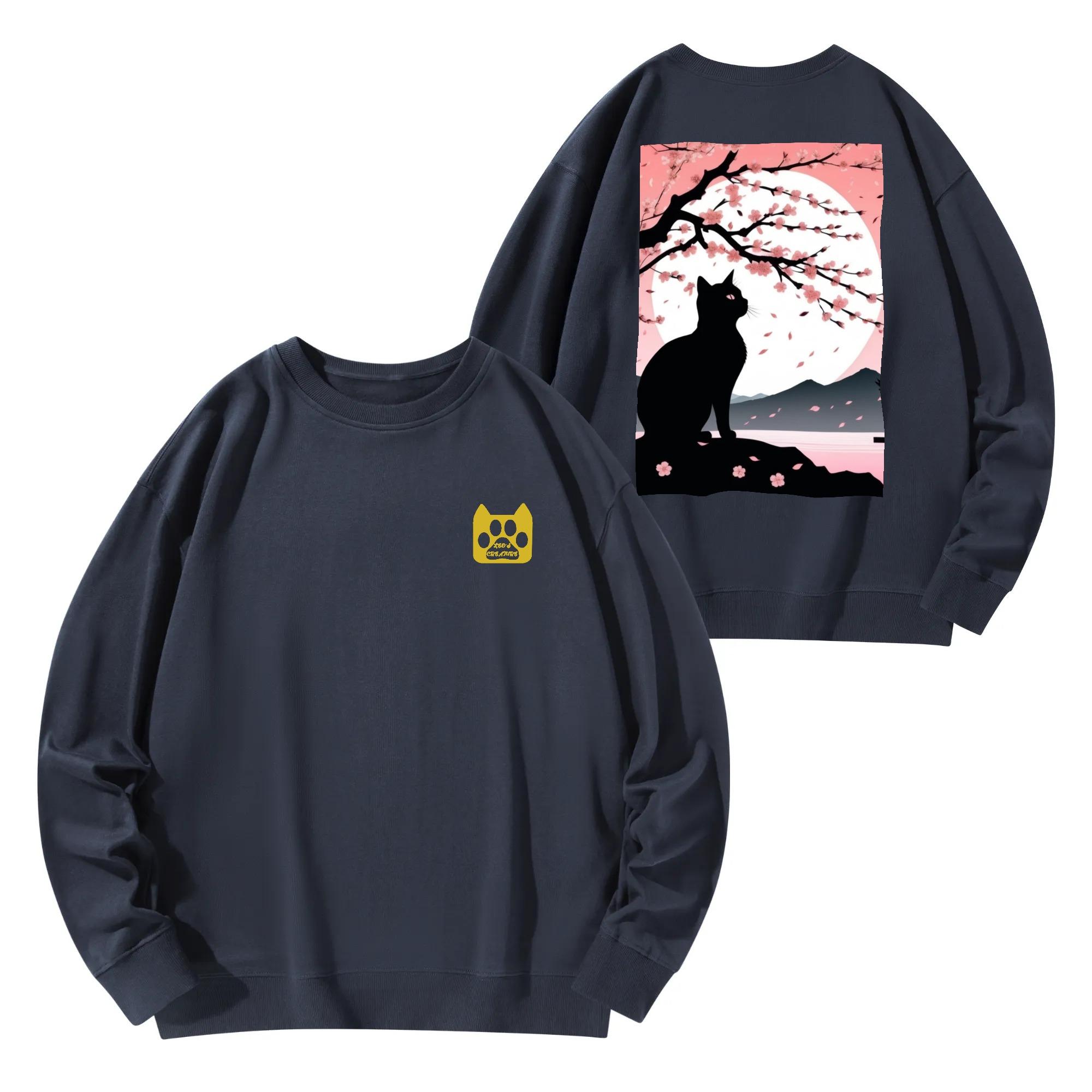 【直送品 同梱不可品】 黒猫のシルエットが映える桜の夜(コットンスウェット) コットンスウェット ユニセックス レディース メンズ 動物 猫 月 桜 パーカー ギフト 贈り物 普段使い