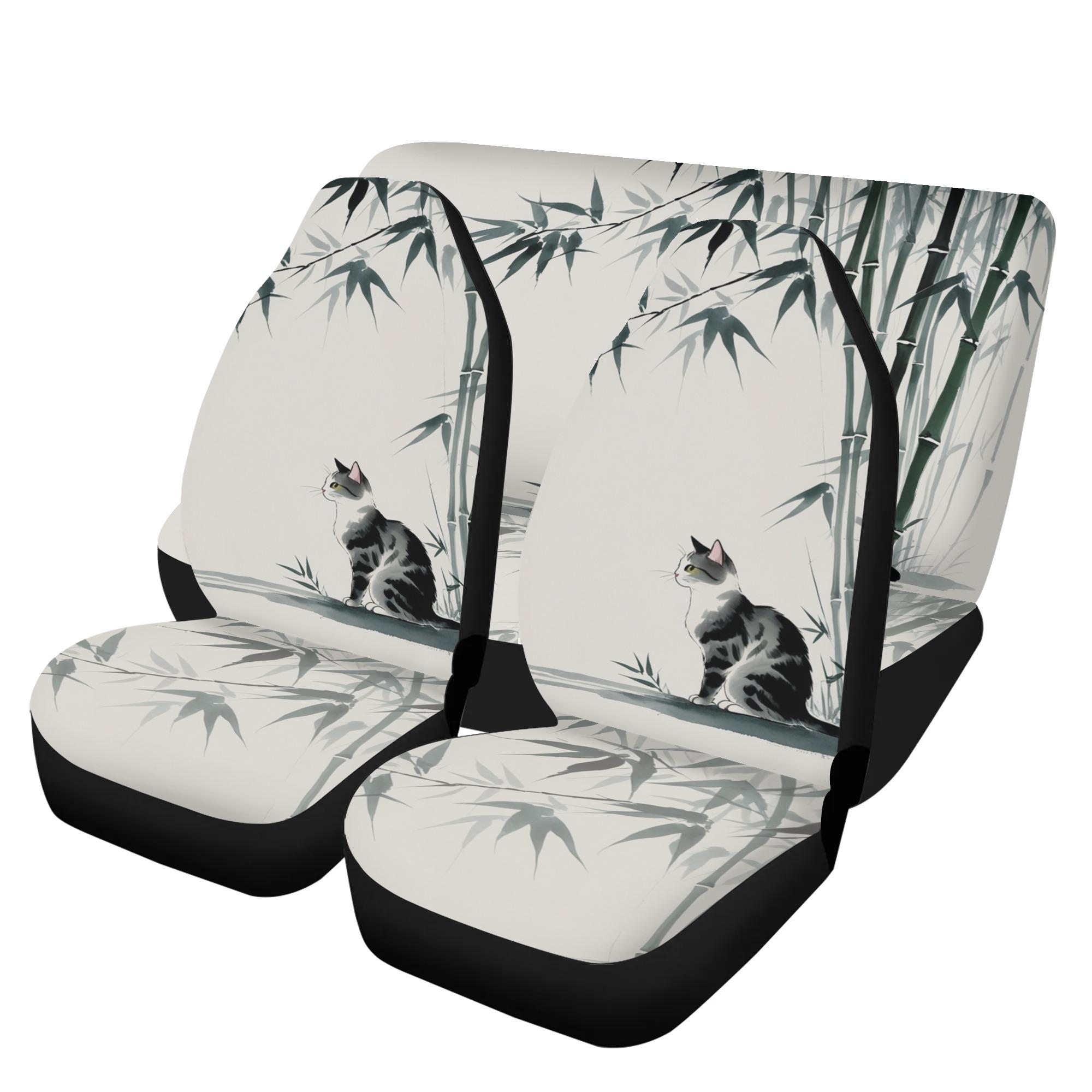 【直送品 同梱不可品】 竹林で物思いにふける猫(カーシートカバーセット) カーシートカバーセット ユニセックス ホームデコレーション 動物 猫 ギフト 贈り物 普段使い 水墨画 leojiro24