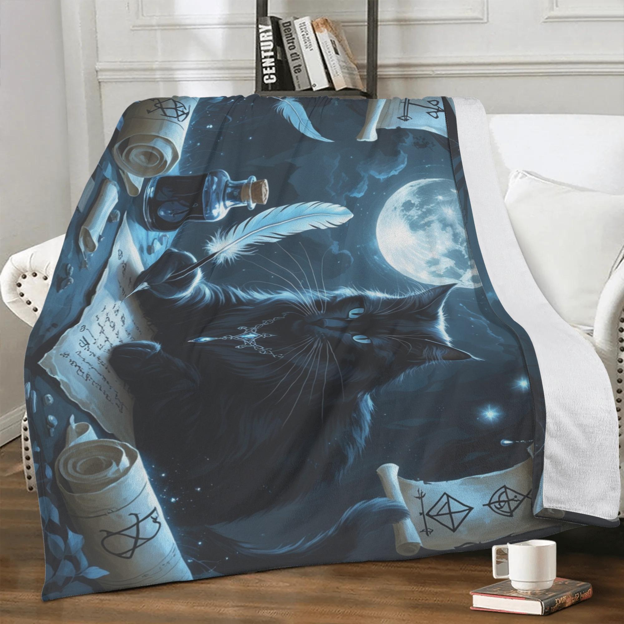 【直送品 同梱不可品】 月明かりのゴシック猫 ? 夜行性作家(ブランケット) ブランケット ユニセックス ホームデコレーション 動物 猫 ギフト 贈り物 普段使い leojiro24