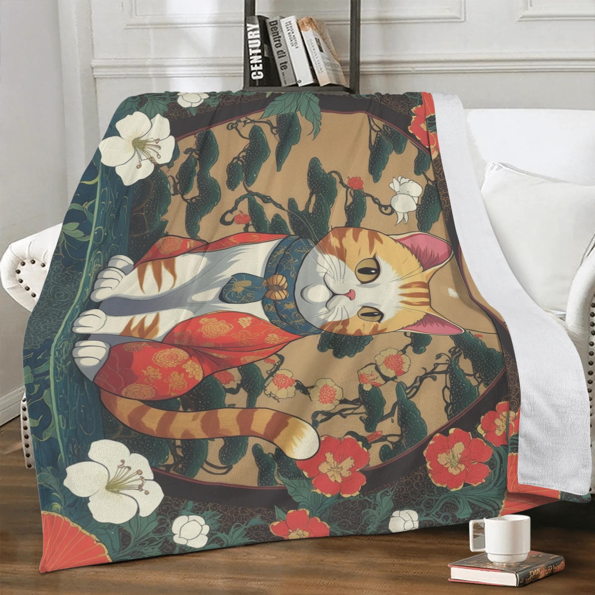 【直送品 同梱不可品】 tha和柄ねこねこ(ブランケット) ブランケット ユニセックス ホームデコレーション 動物 猫 ギフト 贈り物 普段使い leojiro24 【返品キャンセル不可品】