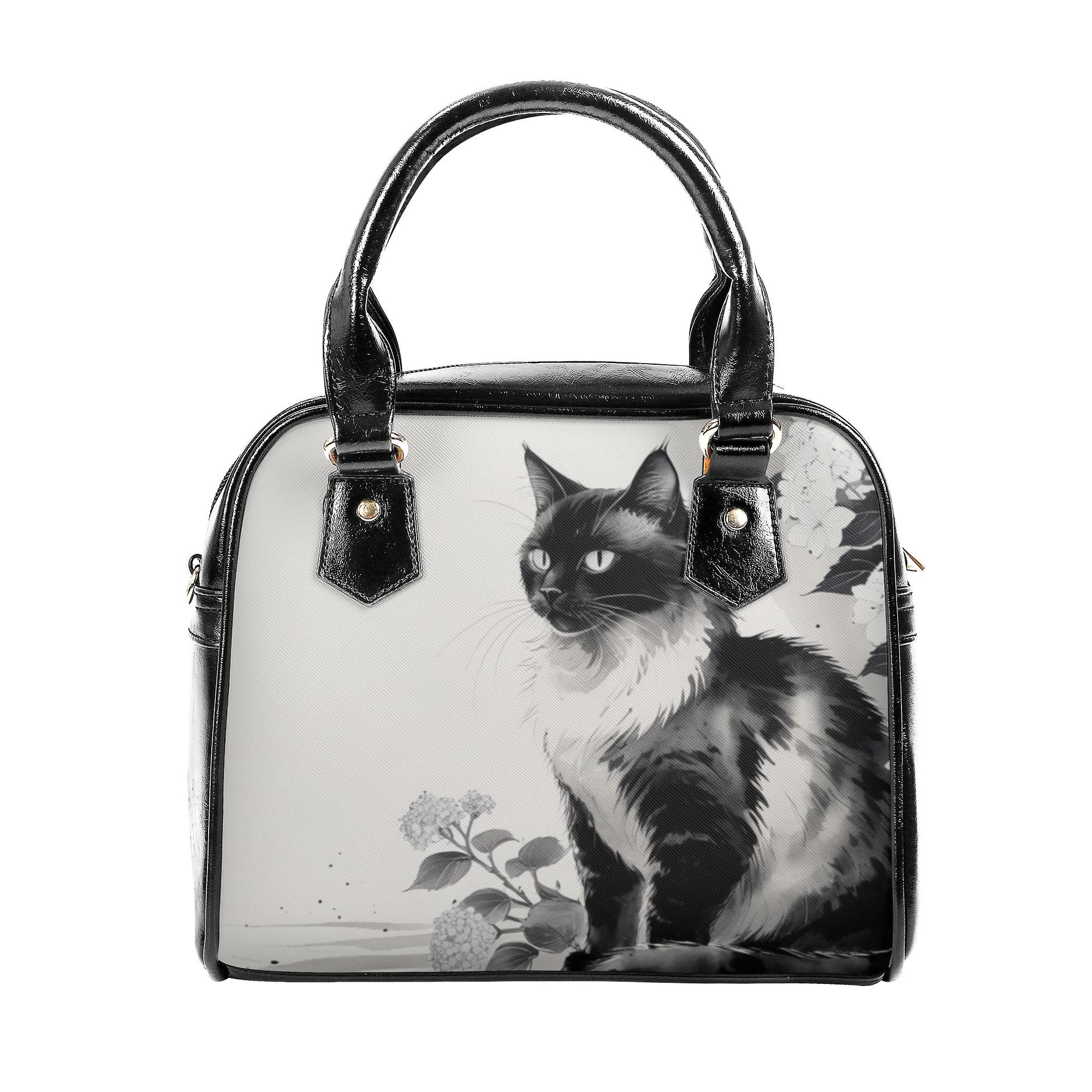 【直送品 同梱不可品】 モノクロ猫と紫陽花 ? 侘び寂びの静寂(2WAYショルダーバッグ) 2WAYショルダーバッグ レディース バッグ 動物 猫 ギフト 贈り物 墨絵風 leojiro24