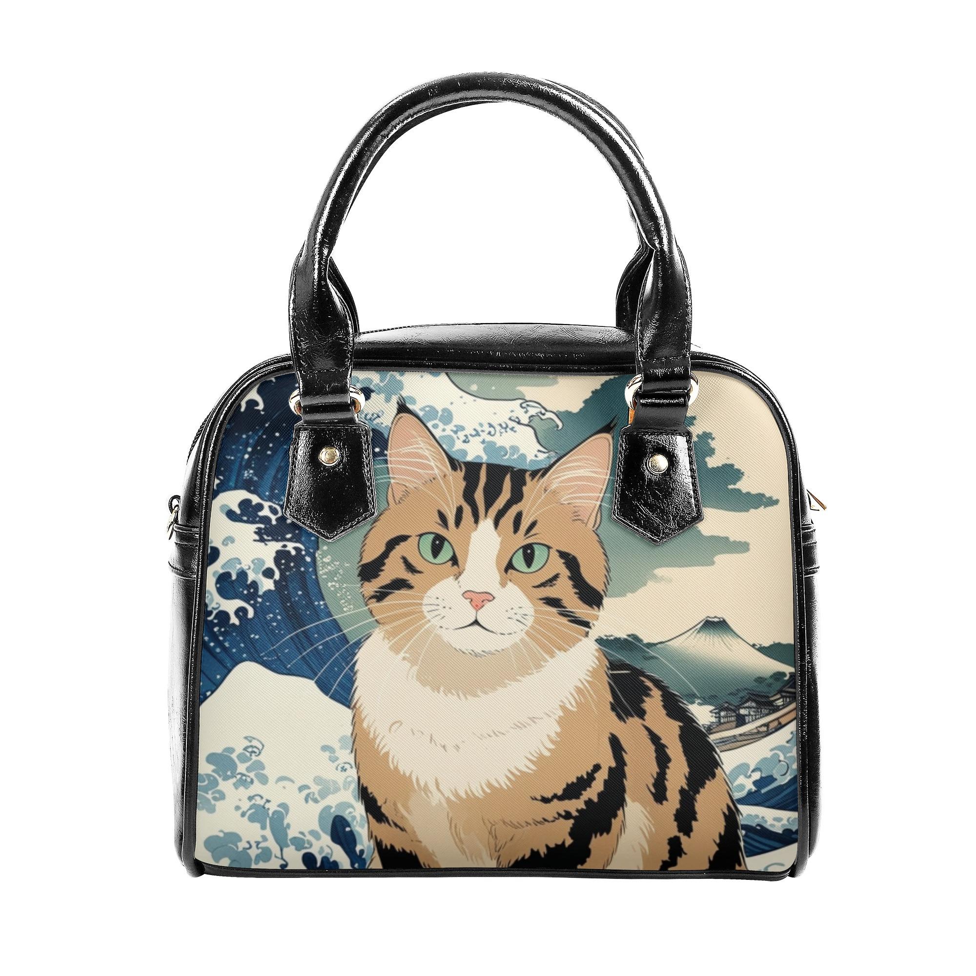 【直送品 同梱不可品】 オレンジと白の猫と大波と遠富士 - 浮世絵風(2WAYショルダーバッグ) 2WAYショルダーバッグ レディース バッグ 動物 猫 ギフト 贈り物 浮世絵風 leojiro24