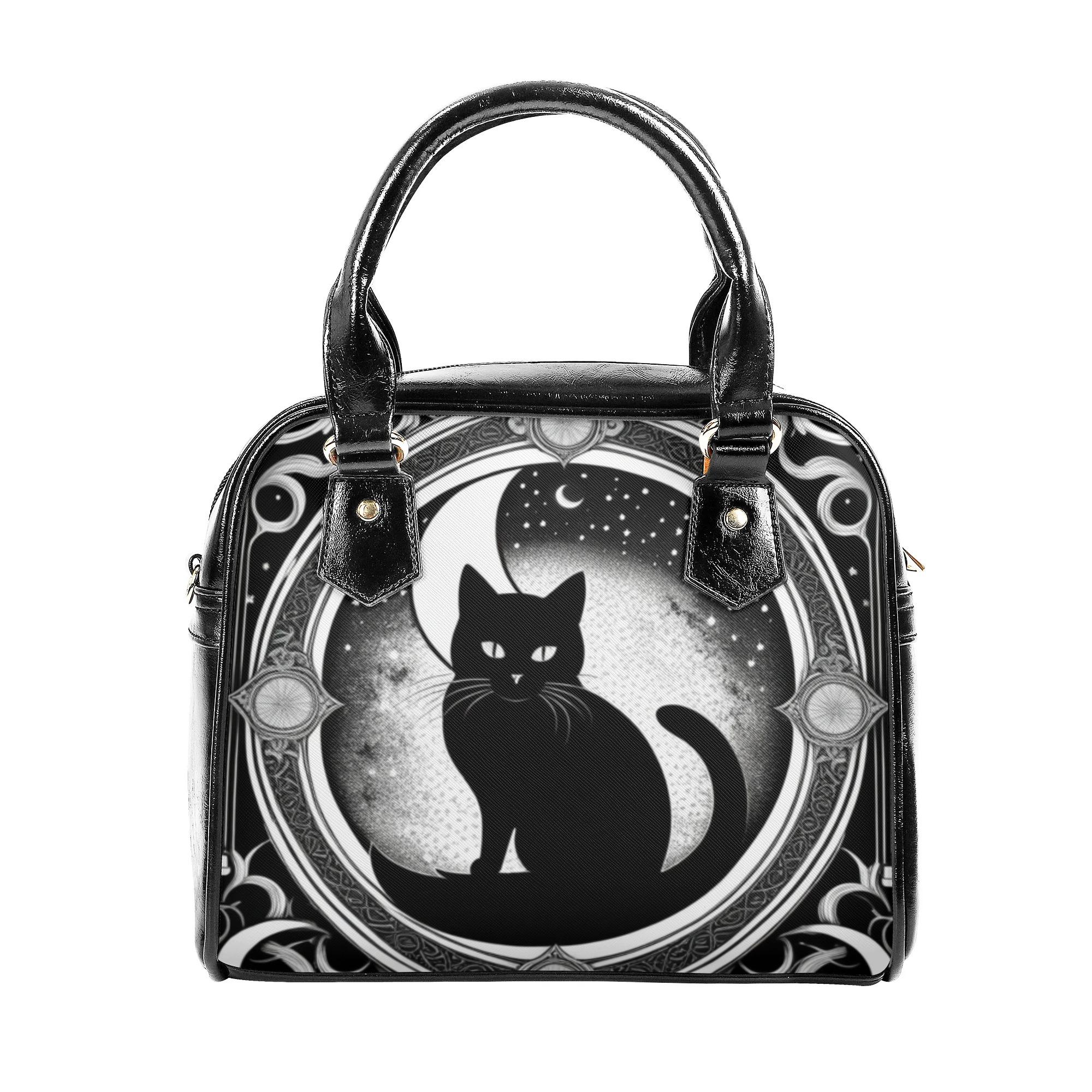 【直送品 同梱不可品】 真夜中の黒猫と三日月 ? 華やかなゴシック花の芸術(2WAYショルダーバッグ) 2WAYショルダーバッグ レディース バッグ 動物 猫 ギフト 贈り物 アールヌーボー leojiro24
