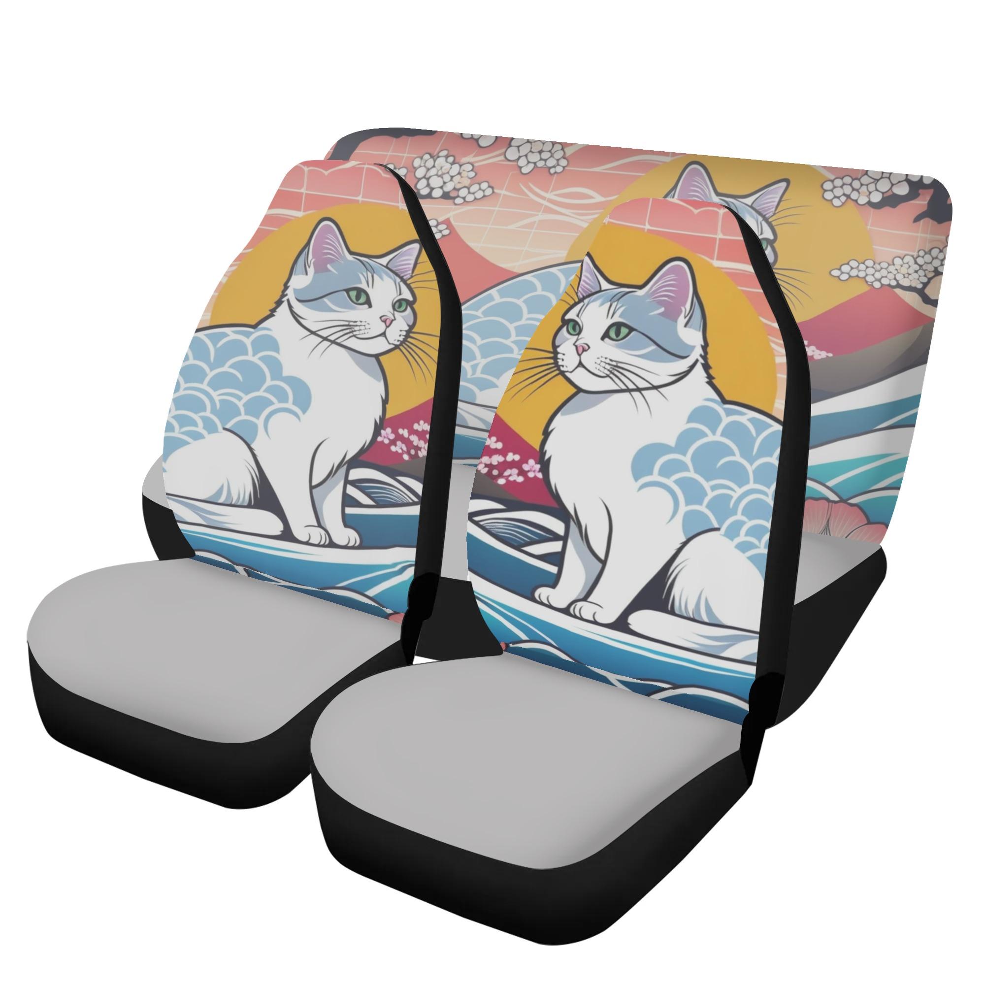 【直送品 同梱不可品】 青海波模様と富士山の夕日を描いた白猫(カーシートカバーセット) カーシートカバーセット ユニセックス ホームデコレーション 動物 猫 ギフト 贈り物 普段使い｜ロミオニ防災グッズ保存水や食の店 7,269円