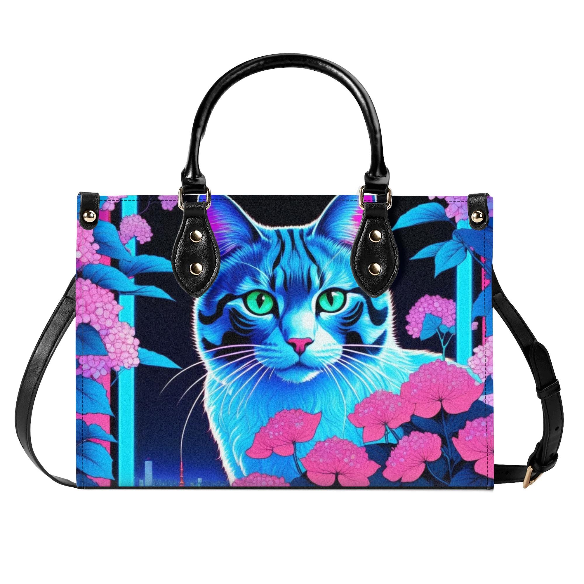【直送品 同梱不可品】 十二時の華めく ? 乳くさい猫とサクラ色の紫陽花(本革ハンドバック) 本革ハンドバック レディース 御徒面子 毛の荒物 猫 差し上げ物 差し上げ物 普段使い走り leojiro24