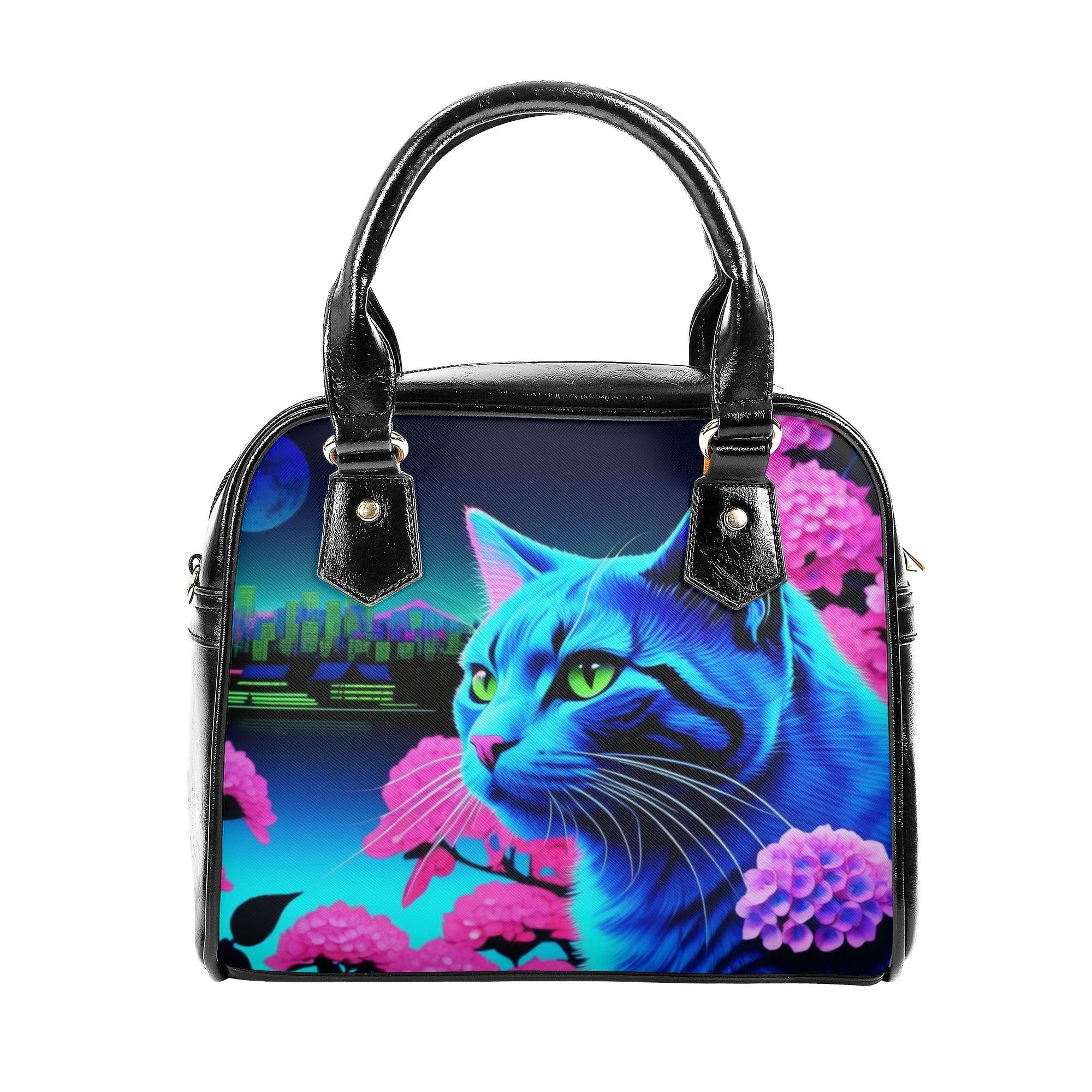 【直送品 同梱不可品】 ナイトガーデン ? 青い猫と紫のアジサイ(2WAYショルダーバッグ) 2WAYショルダーバッグ レディース バッグ 動物 猫 ギフト 贈り物 普段使い leojiro24