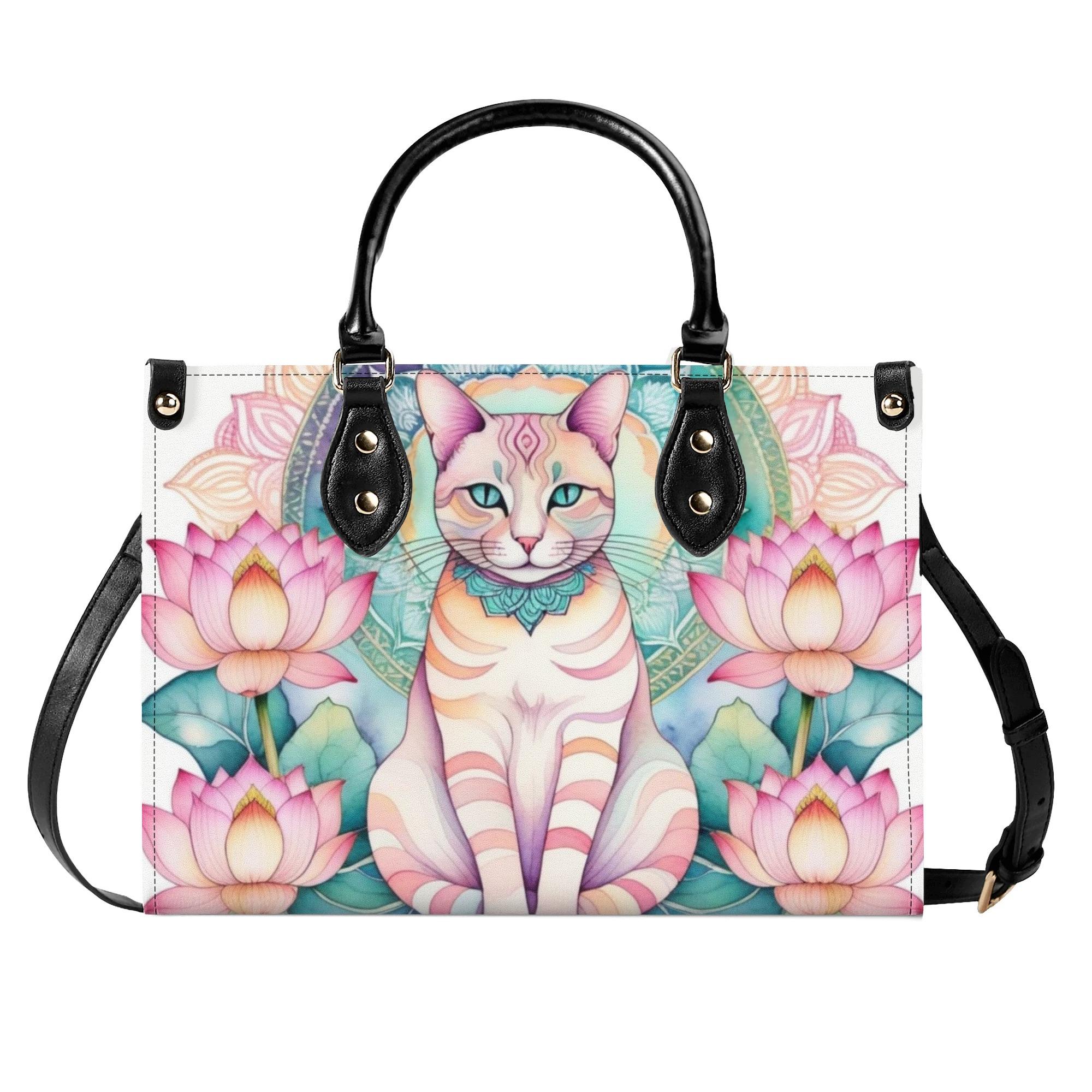 【直送品 同梱不可品】 蓮の花に囲まれたサクラ色の虎猫(本革ハンドバック) 本革ハンドバック レディース 御徒面子 毛の荒物 猫 差し上げ物 差し上げ物 普段使い走り leojiro24 返品とり止める不可品】