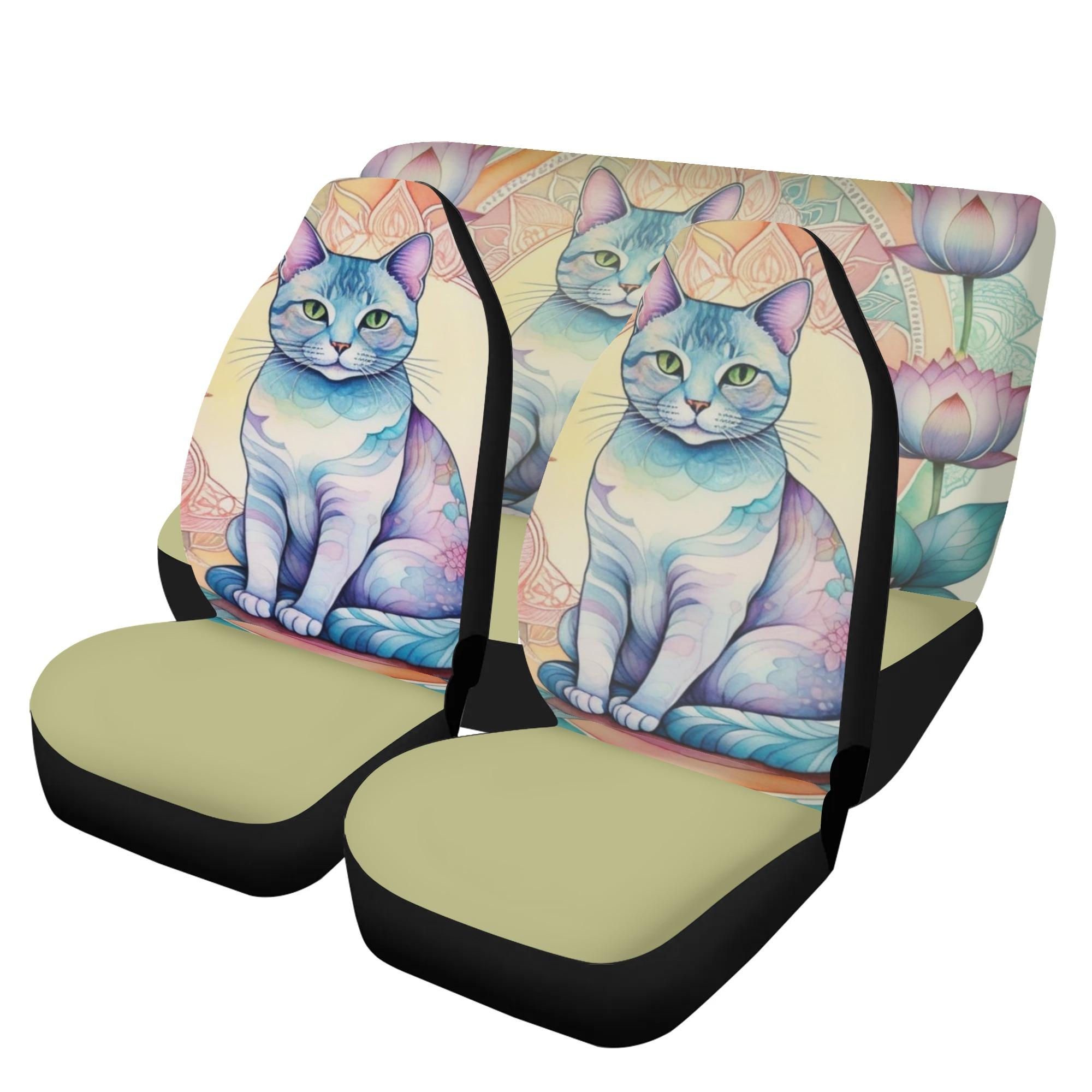 【直送品 同梱不可品】 紫と青の蓮の花を持つ神秘的な猫(カーシートカバーセット) カーシートカバーセット ユニセックス ホームデコレーション 動物 猫 バッグ ギフト 贈り物 普段使い 蓮｜ロミオニ防災グッズ保存水や食の店