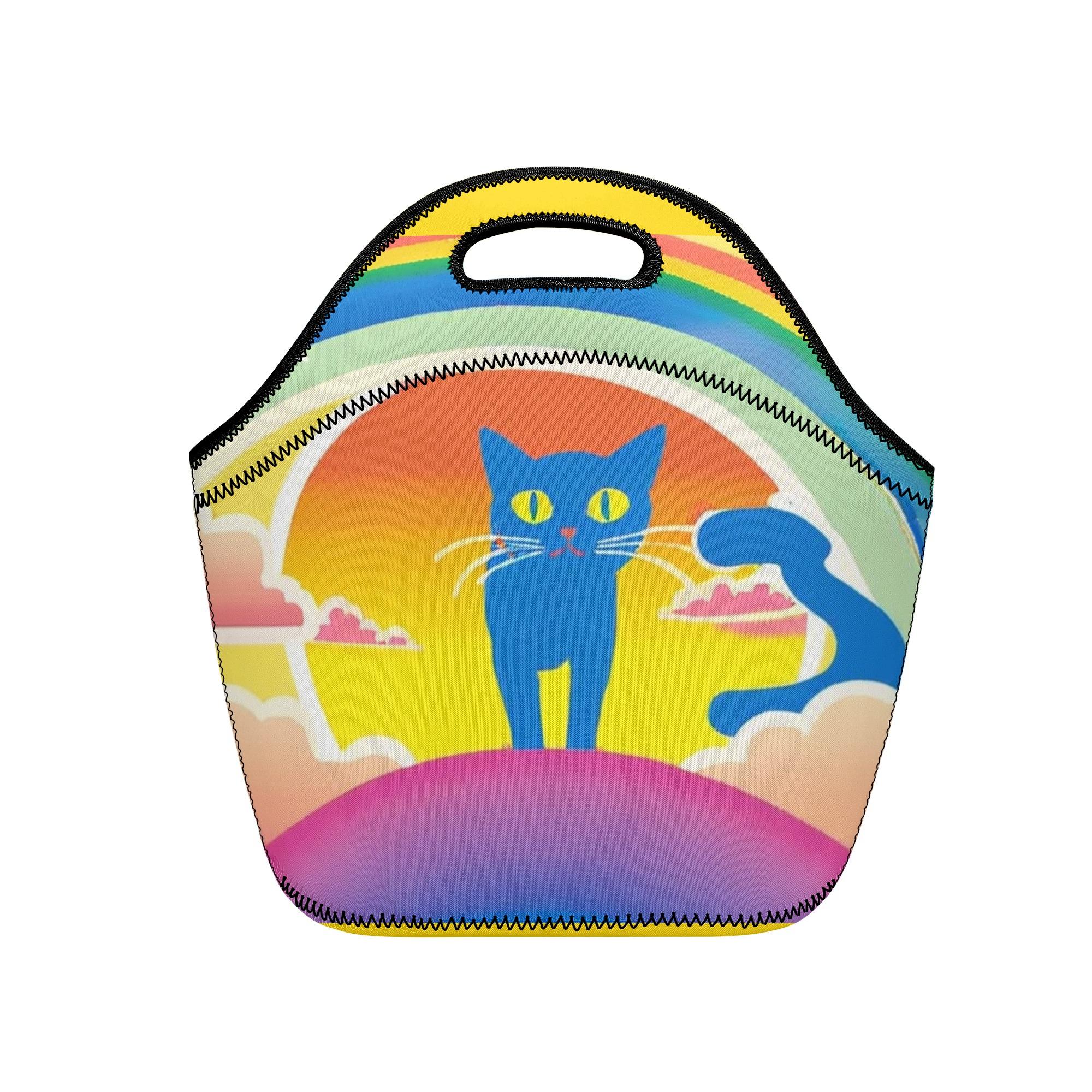 【直送品 同梱不可品】 Rainbow Sunrise Cat – 青い猫と夢の朝焼け(ランチバッグ) ランチバッグ ユニセックス バッグ 動物 猫 ギフト 贈り物 普段使い leojiro24 【受注作成品画像