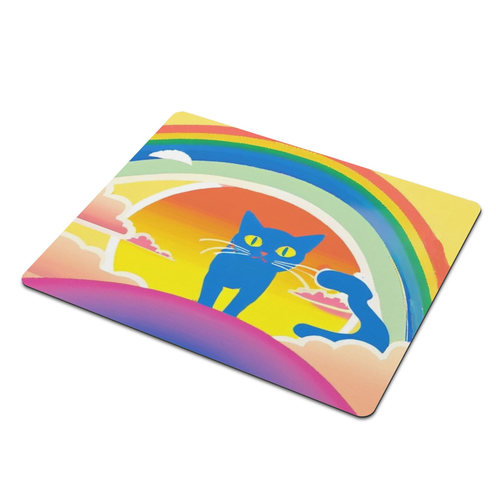 【直送品 同梱不可品】 Rainbow Sunrise Cat – 青い猫と夢の朝焼け(マウスマット) マウスマット ユニセックス アクセサリー 動物 猫 ねこ ギフト 贈り物 虹 レインボー 普段使い leojiro24画像