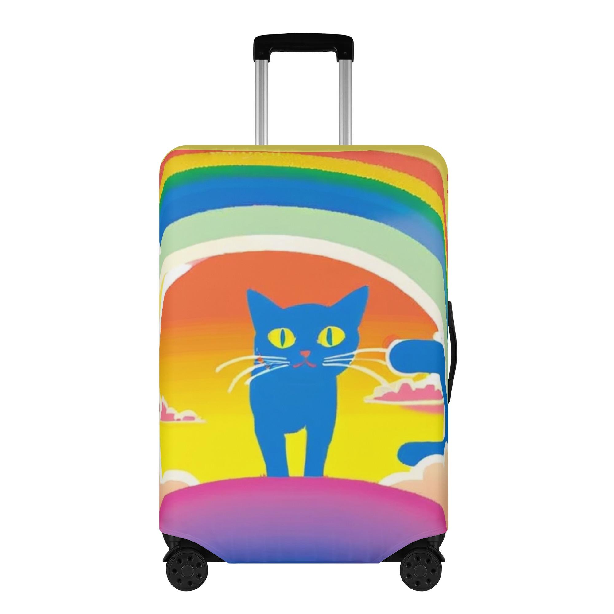 【直送品 同梱不可品】 Rainbow Sunrise Cat – 青い猫と夢の朝焼け(スーツケースカバー) スーツケースカバー ユニセックス アクセサリー 動物 猫 ねこ ギフト 贈り物 虹 レインボー 普段使い画像