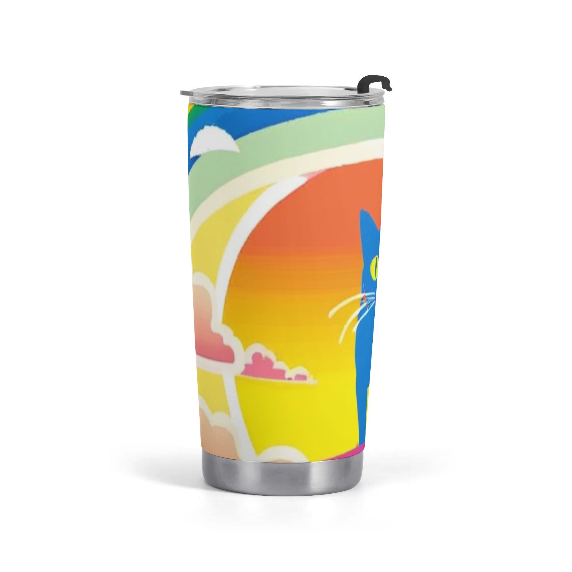 【直送品 同梱不可品】 Rainbow Sunrise Cat – 青い猫と夢の朝焼け(タンブラー) タンブラー ユニセックス アクセサリー 動物 猫 ねこ ギフト 贈り物 虹 レインボー 普段使い leojiro24 【受注作成品画像