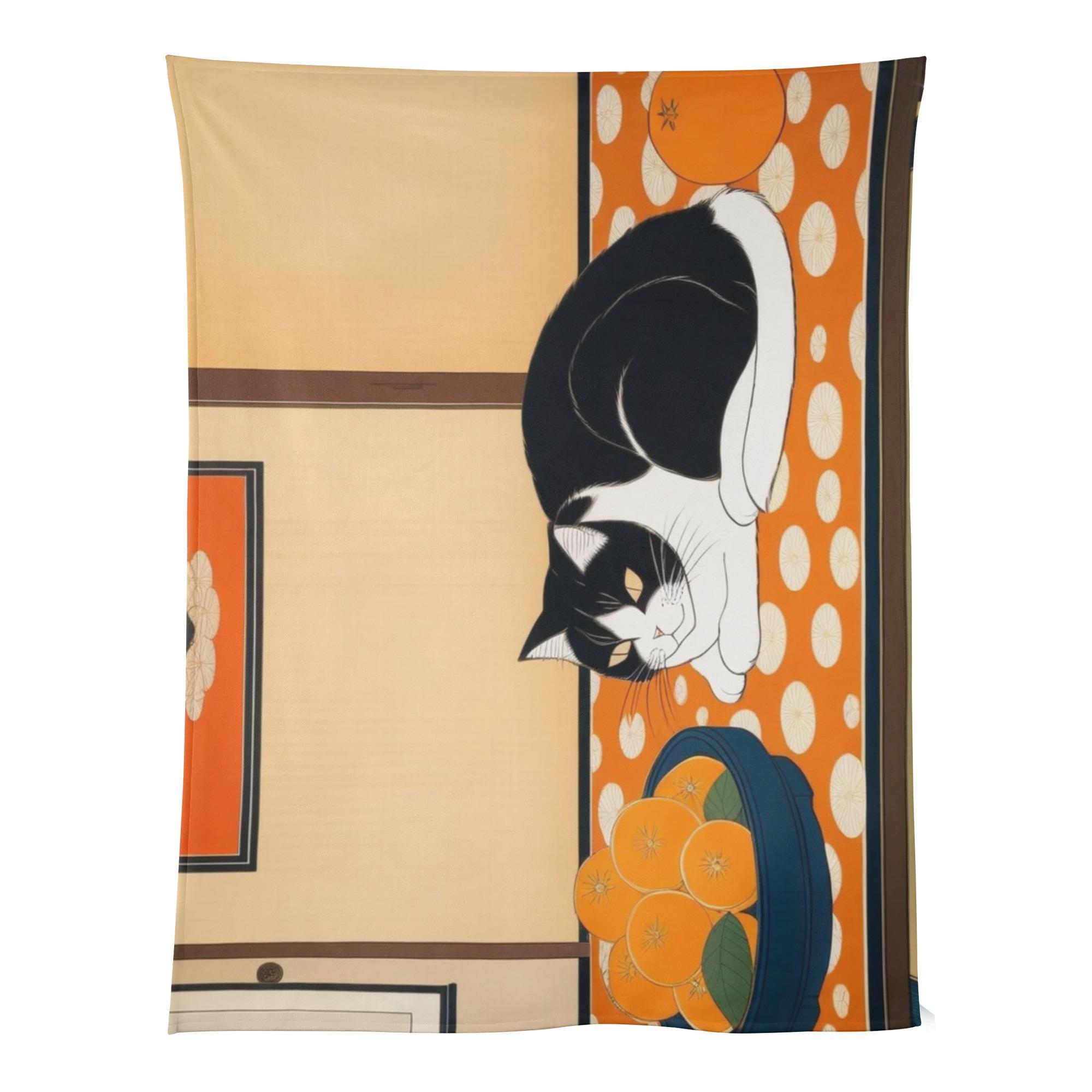【直送品 同梱不可品】 猫とみかんの昼下がり(ベビーブランケット) ベビーブランケット ユニセックス ホームデコレーション 動物 猫 ギフト 贈り物 普段使い 白黒猫 leojiro24 【受注作成品