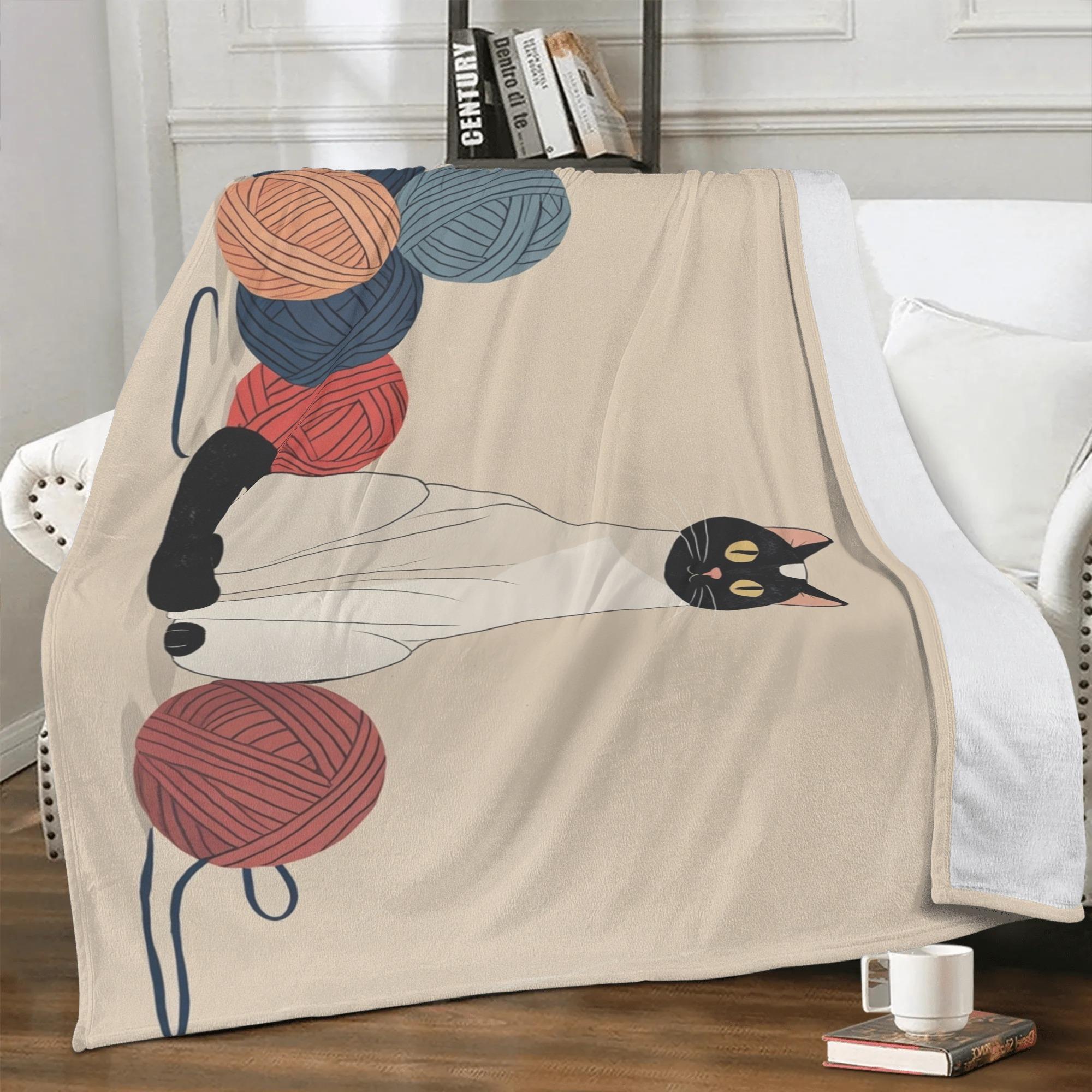 【直送品 同梱不可品】 毛糸とのひと時を楽しむシャム猫：コレハワタシノタカラモノ(ブランケット) ブランケット ユニセックス ホームデコレーション 動物 猫 ギフト 贈り物 普段使い