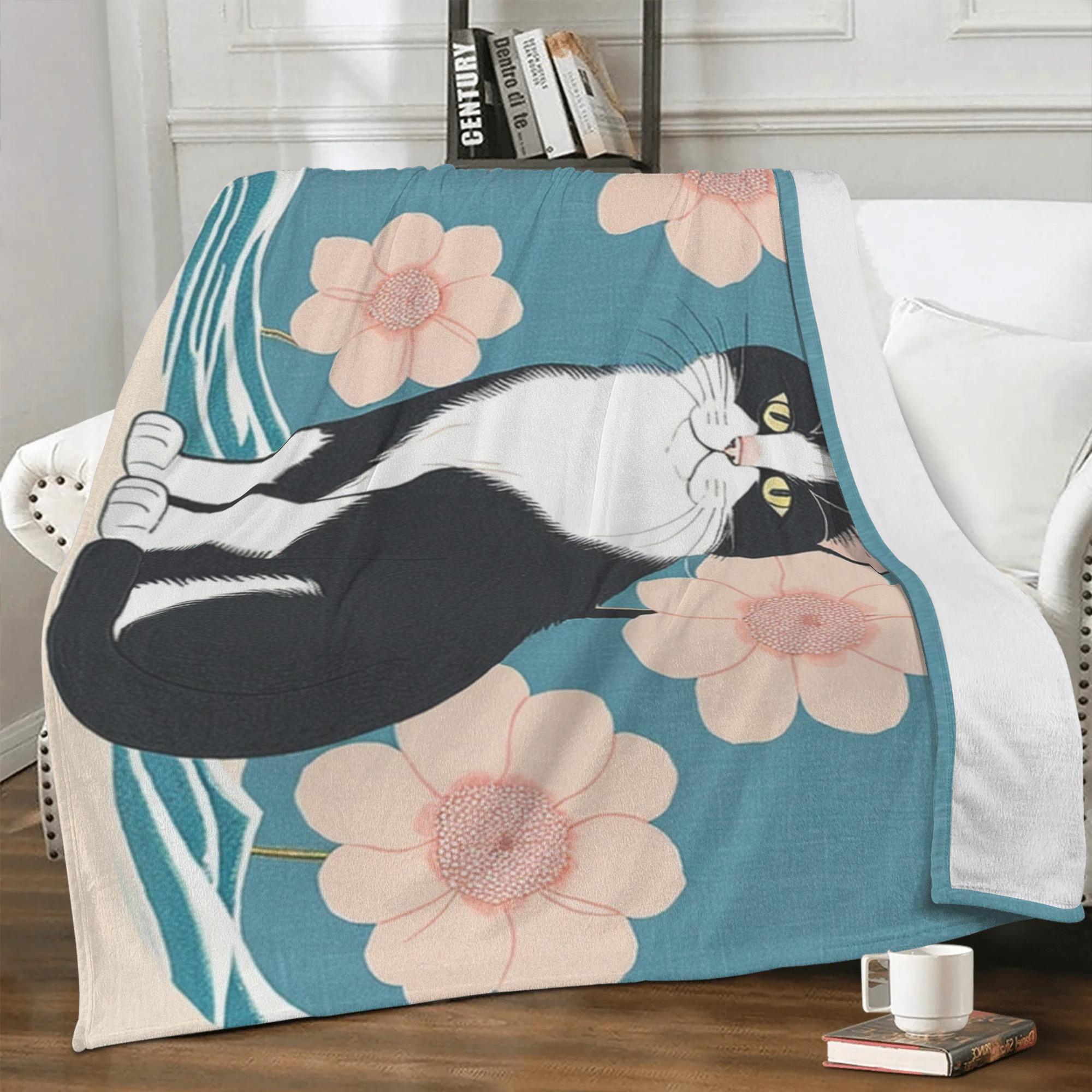 【直送品 同梱不可品】 浮世絵風猫と桜と波(ブランケット) ブランケット ユニセックス ホームデコレーション 動物 猫 ギフト 贈り物 普段使い leojiro24 【受注作成品 返品キャンセル不可品】