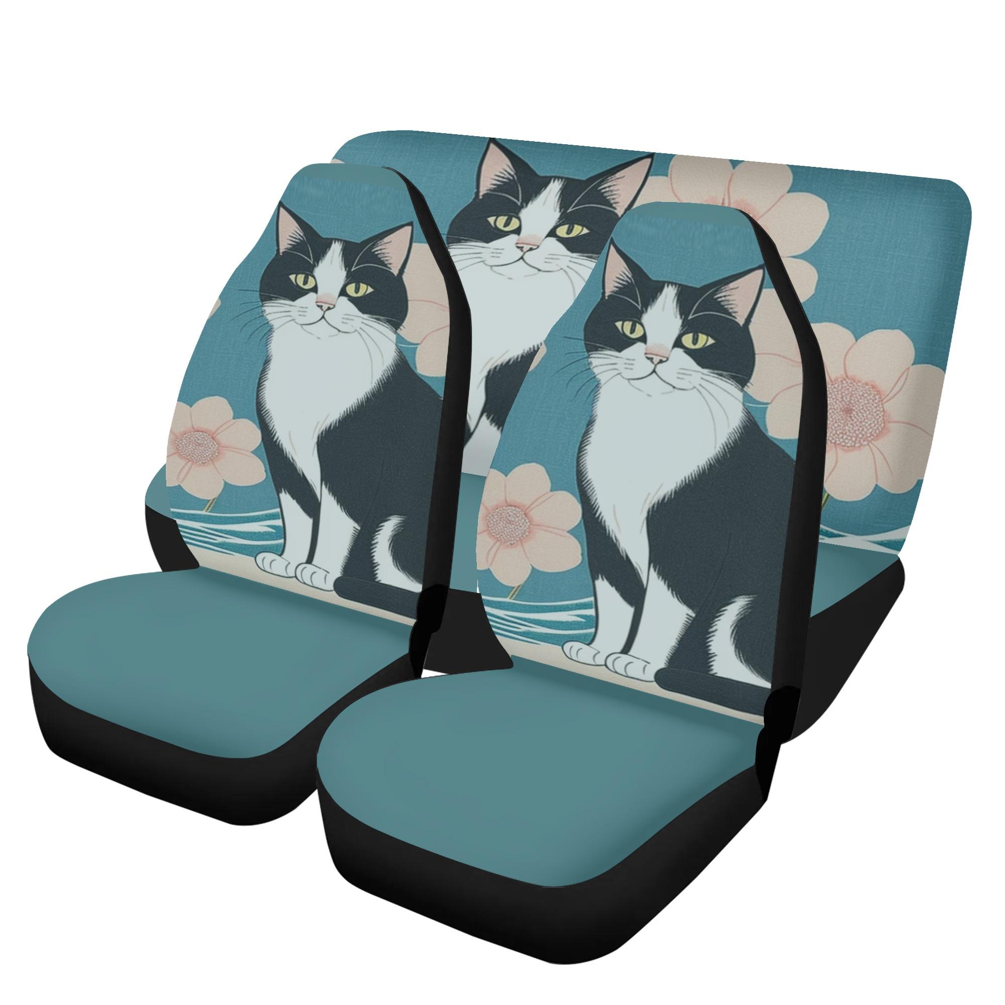 【直送品 同梱不可品】 浮世絵風猫と桜と波(カーシートカバーセット) カーシートカバーセット ユニセックス ホームデコレーション 動物 猫 ギフト 贈り物 普段使い leojiro24 【受注作成品｜ロミオニ防災グッズ保存水や食の店