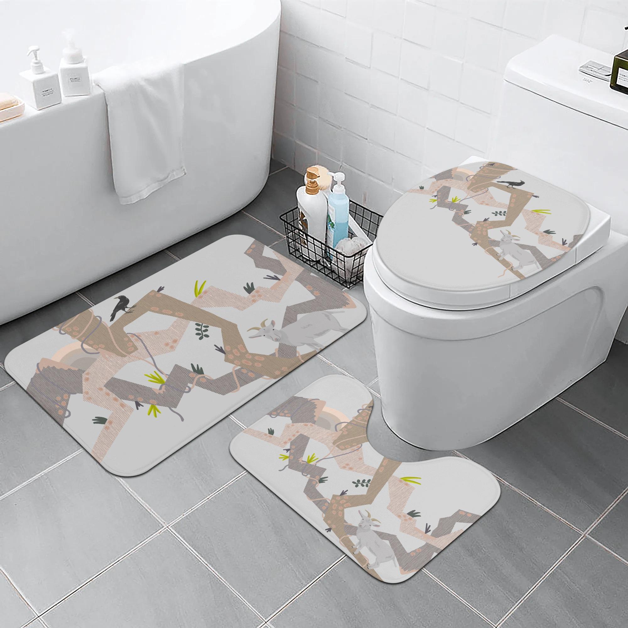 【直送品 同梱不可品】 迷子のヤギとカラス(トイレマットセット) トイレマットセット ユニセックス ホームデコレーション 動物 かわいい ヤギ 鳥 イラスト 優しい ガラス リラックス tokomoro